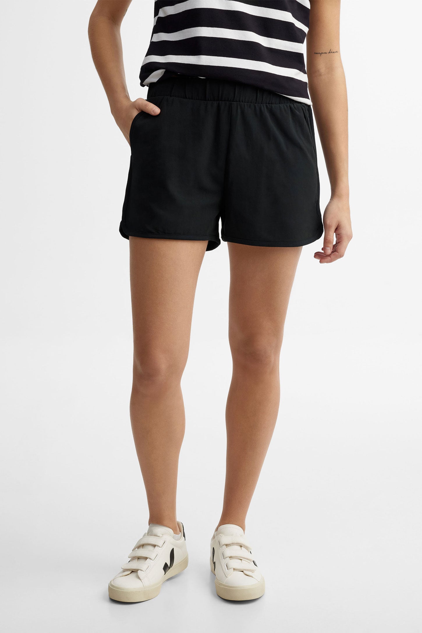 Short taille élastique en coton - Femme && NOIR