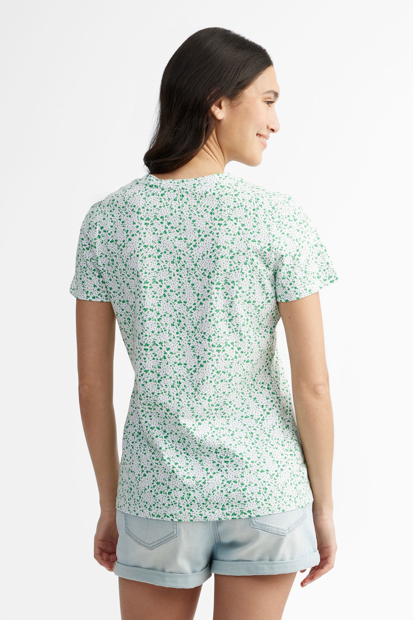 T-shirt col rond coupe semi-ajustée en coton - Femme && BLANC MULTI