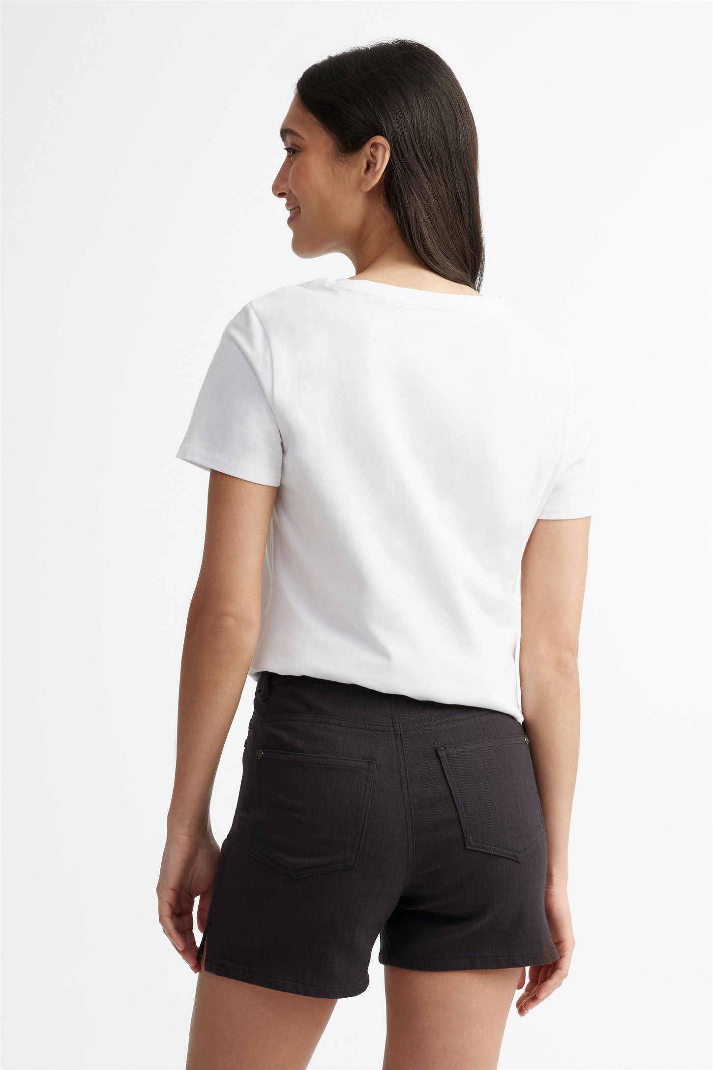 T-shirt col rond à poche en coton, 2/30$ - Femme && BLANC