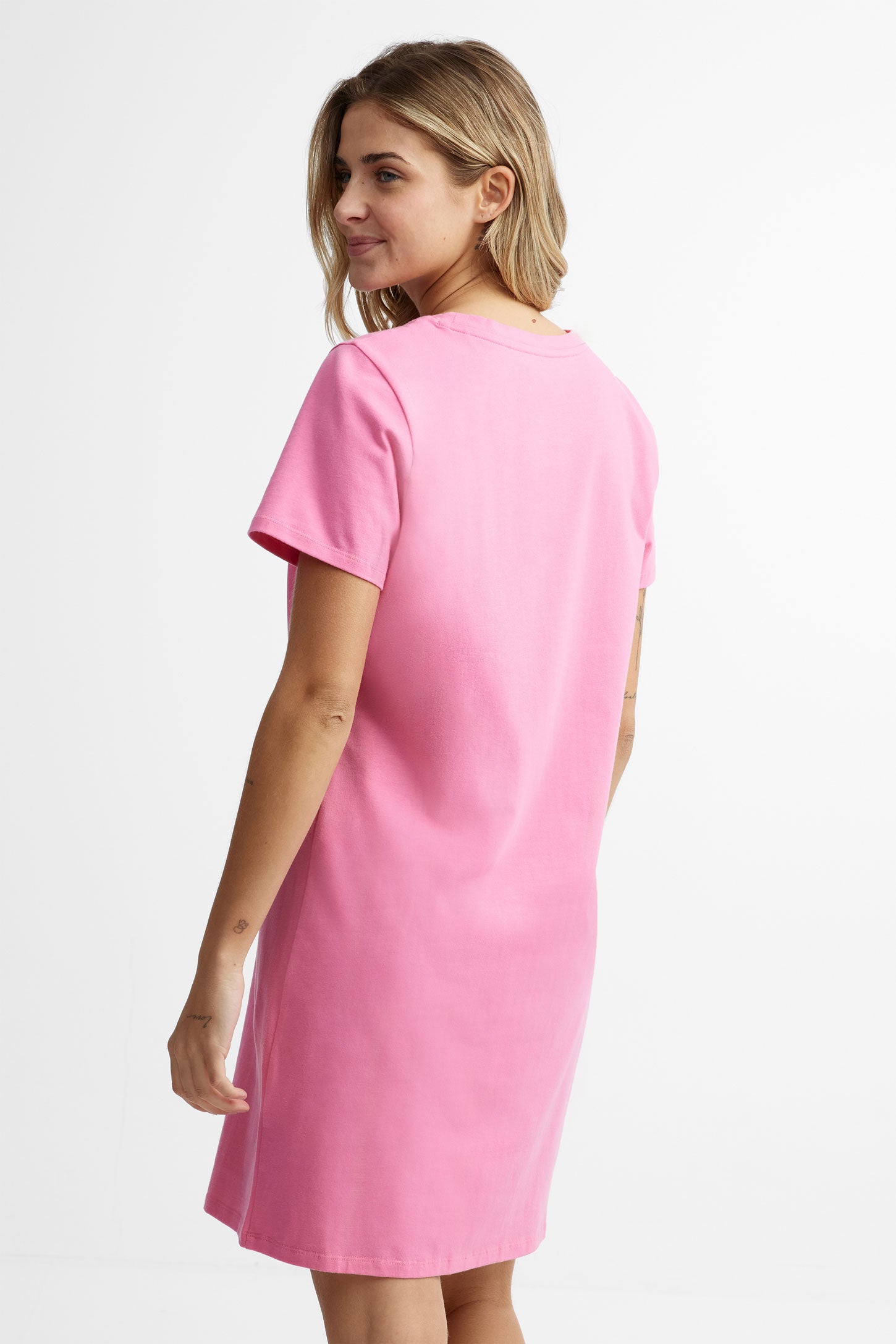 Robe t-shirt col rond en coton - Femme && ROSE