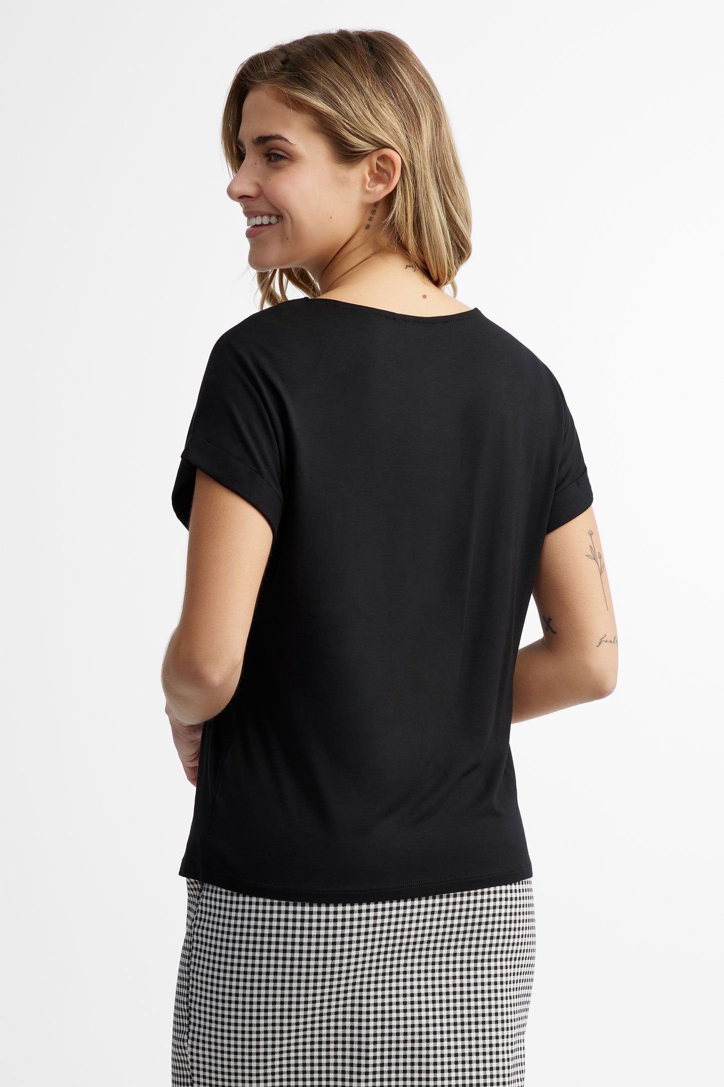 T-shirt col rond manches courtes dolman - Femme && NOIR