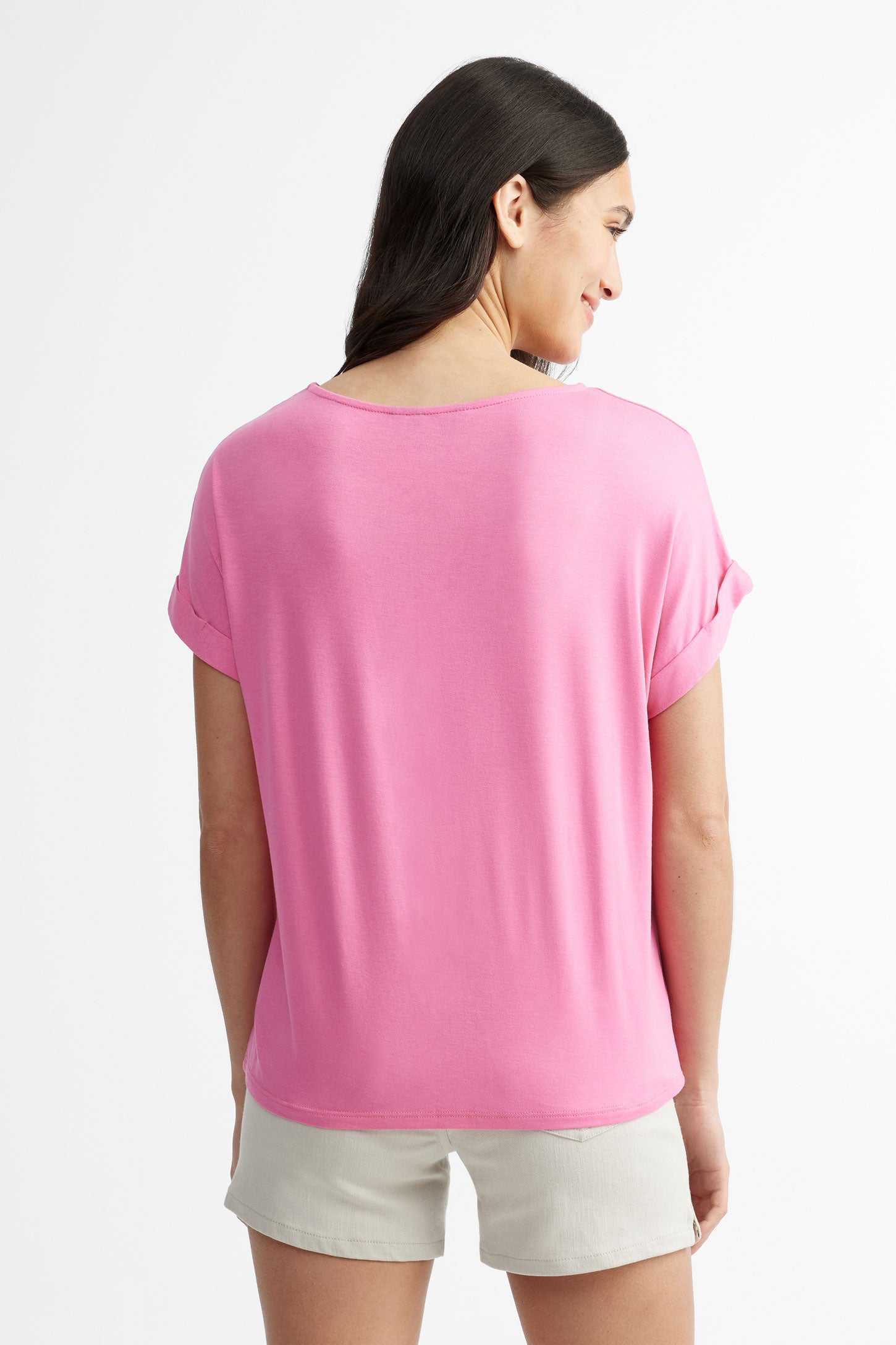 T-shirt col rond manches courtes dolman - Femme && ROSE