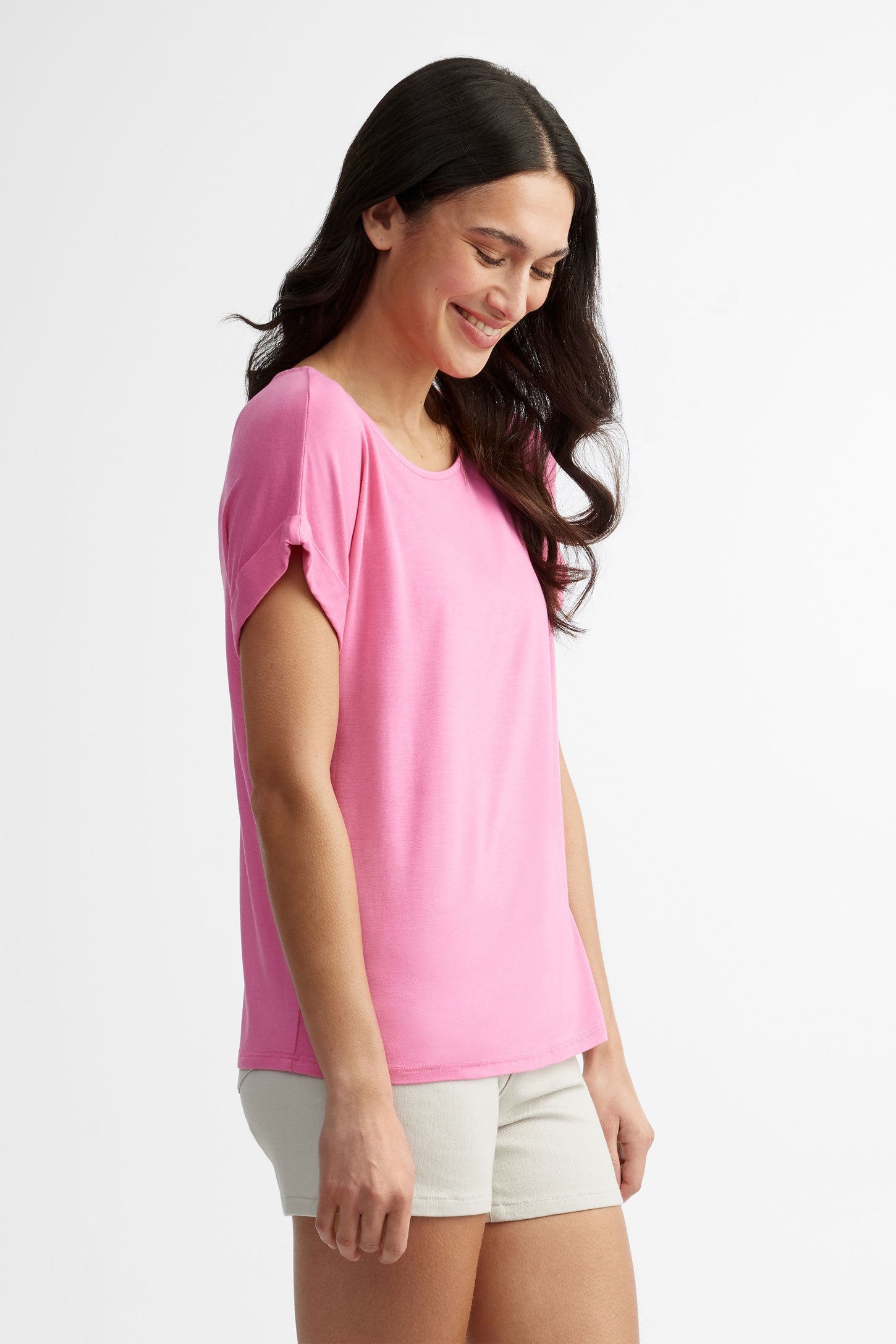 T-shirt col rond manches courtes dolman - Femme && ROSE