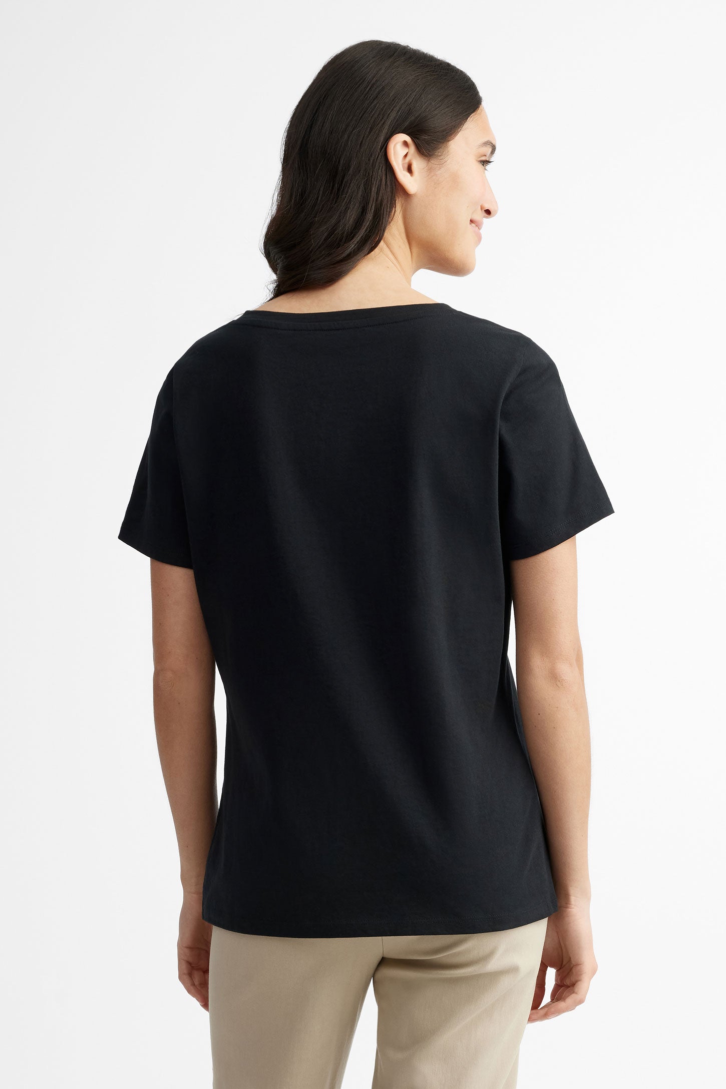 T-shirt col en V coupe semi-ajustée en coton, 2/30$ - Femme && NOIR