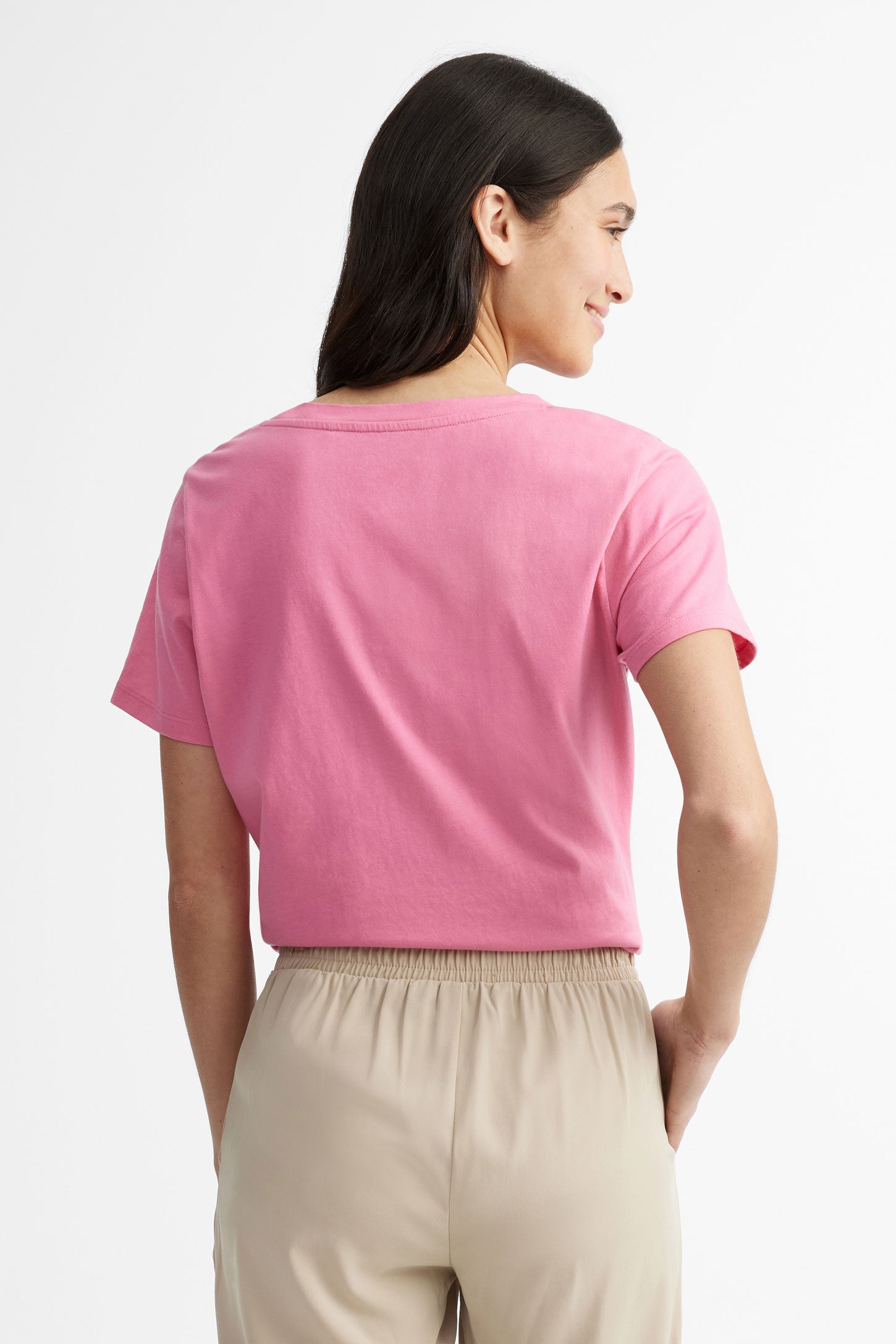 T-shirt col en V coupe semi-ajustée en coton, 2/30$ - Femme && ROSE