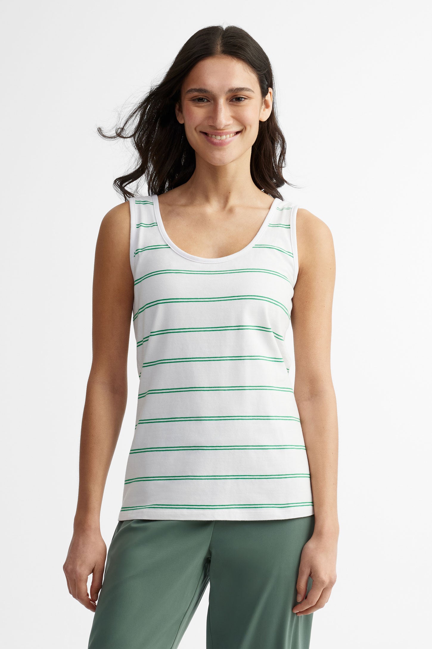 Camisole col en U coupe semi-ajustée rayé en coton - Femme && BLANC MULTI