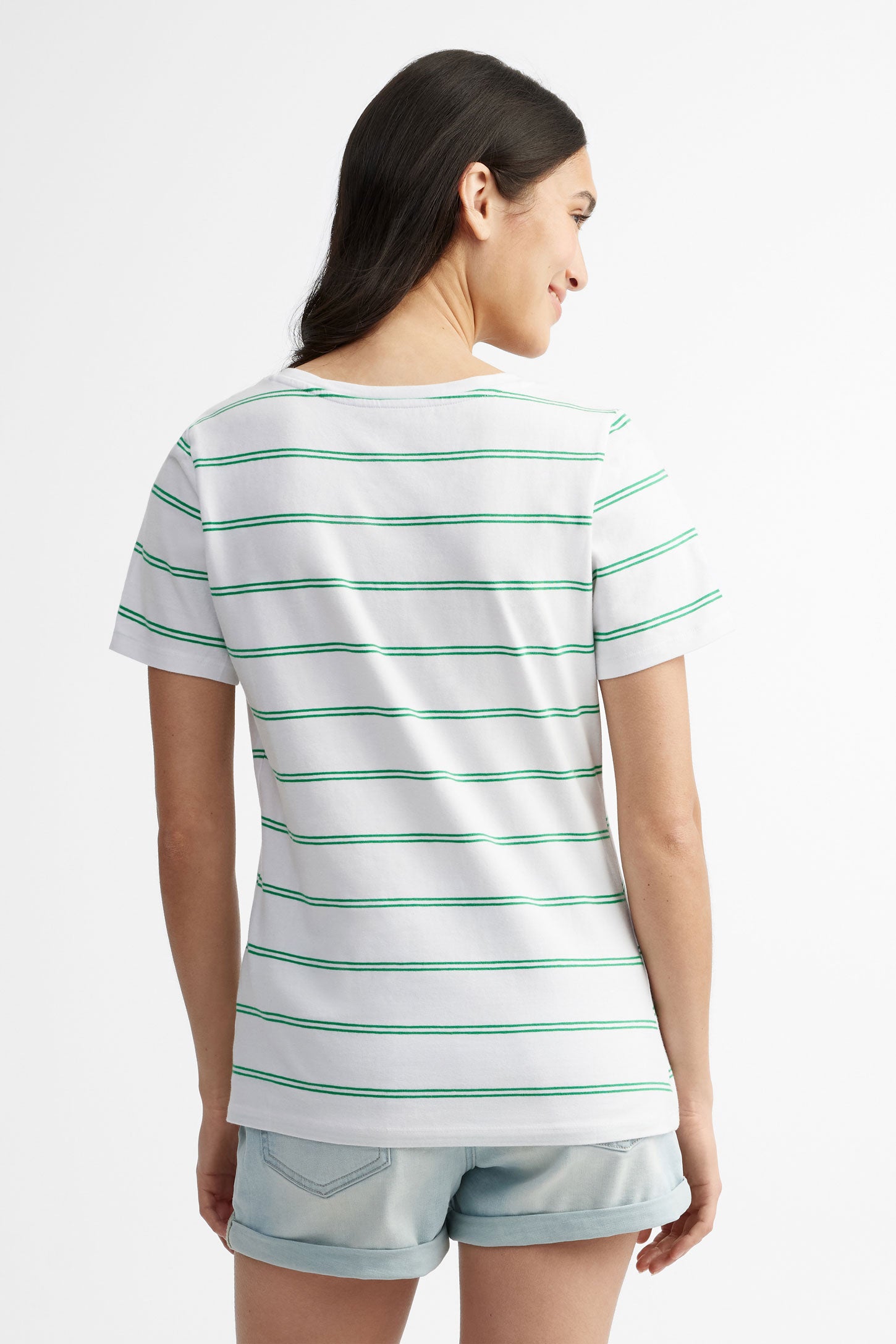 T-shirt col en V coupe semi-ajustée en coton - Femme && BLANC MULTI