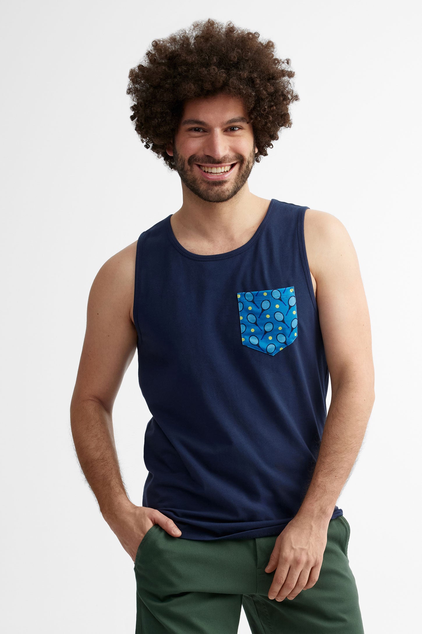 Camisole à poche en coton, 2/30$ - Homme && BLEU MARINE