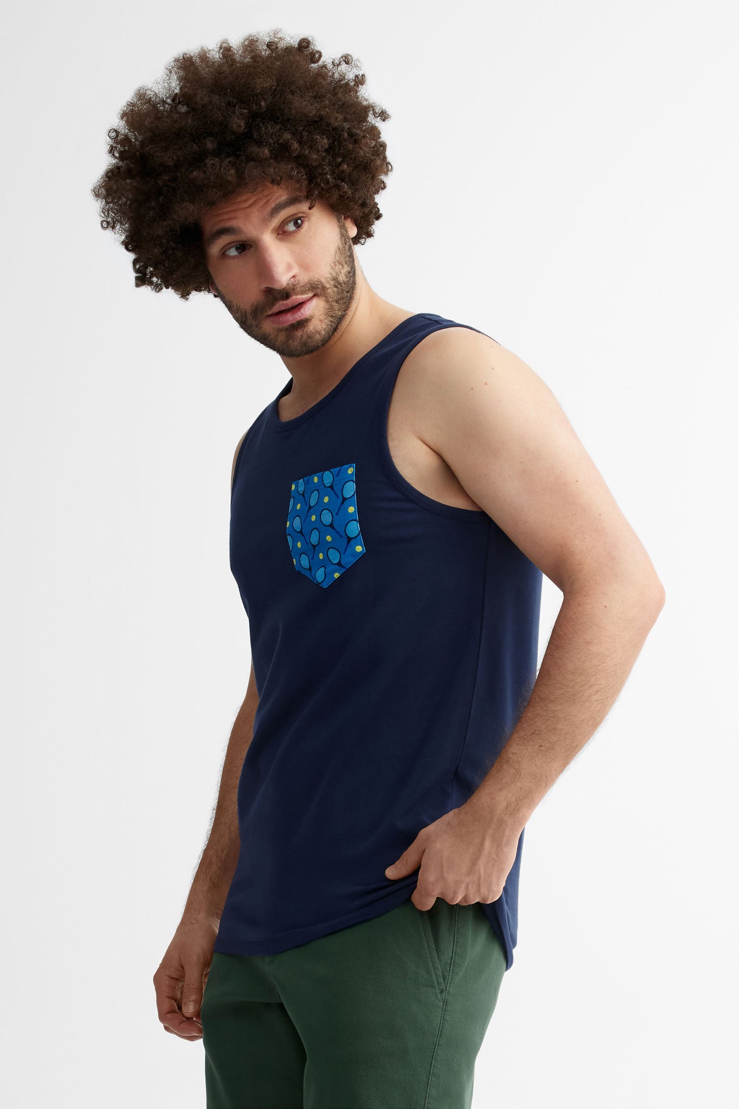 Camisole à poche en coton, 2/30$ - Homme && BLEU MARINE