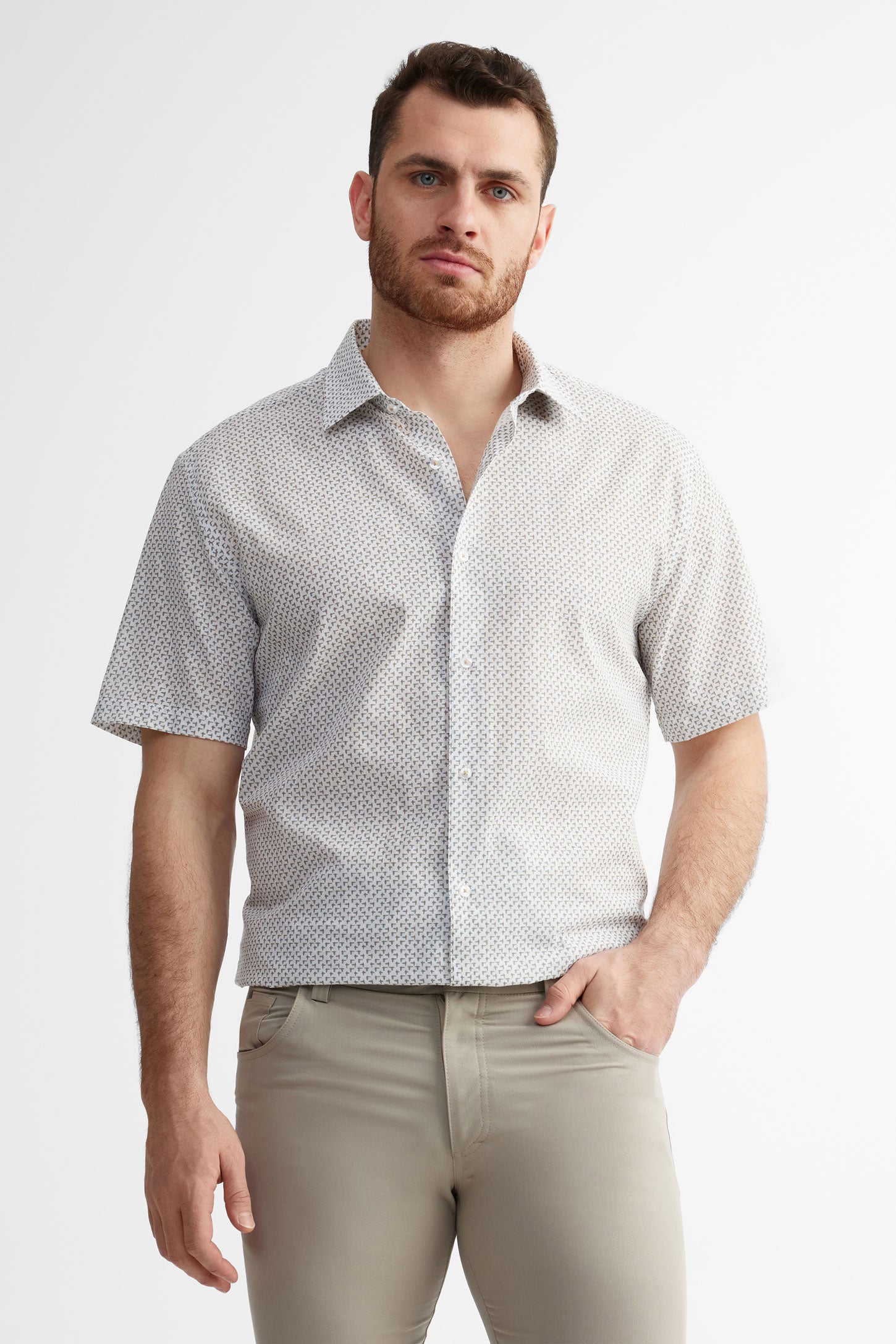 Chemise manches courtes lin habillé - Homme && BLANC