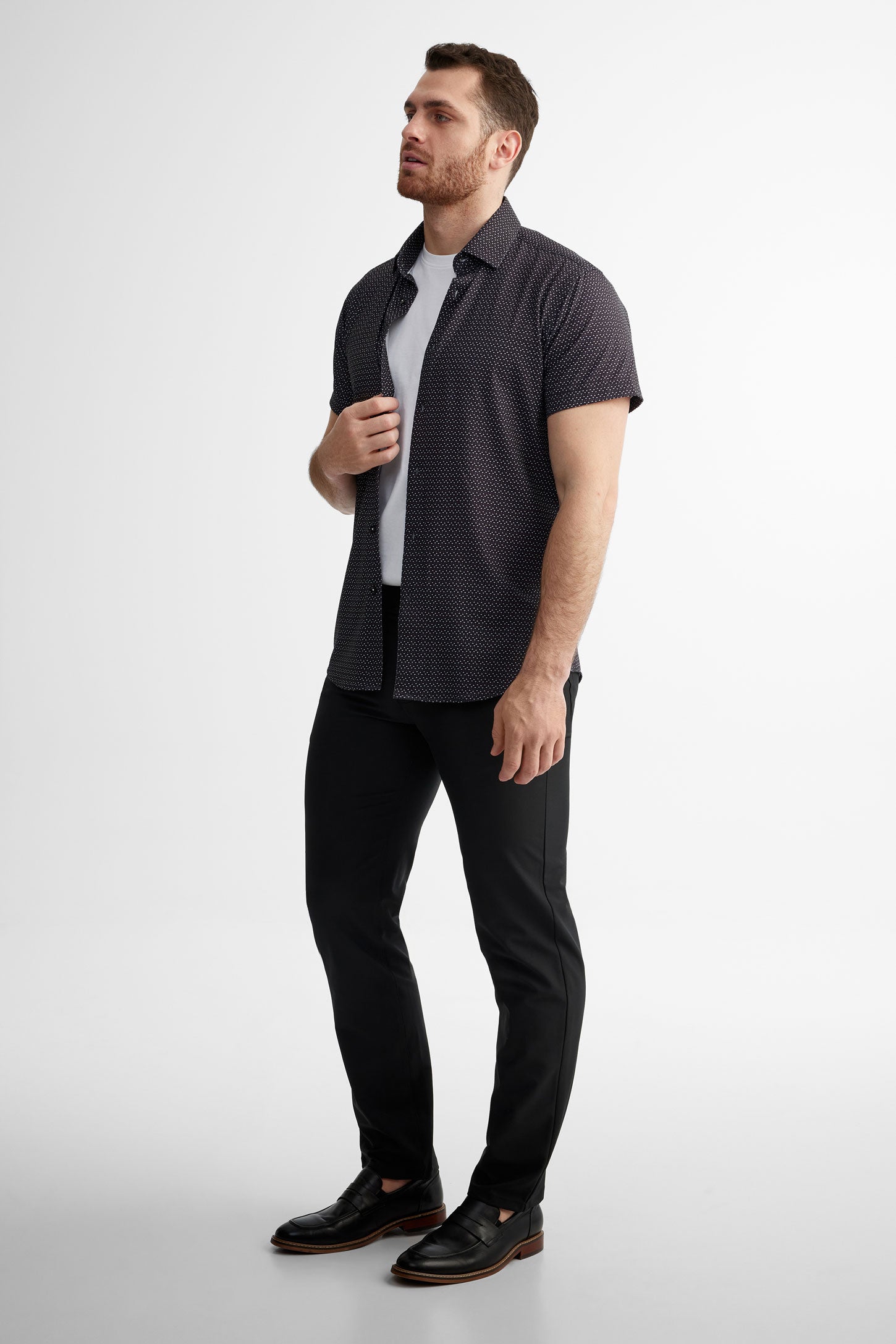 Chemise manches courtes habillée en coton - Homme && NOIR