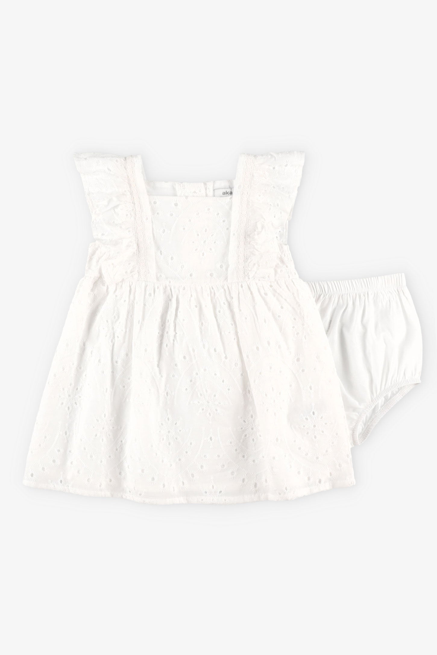 Robe avec bloomer assorti en coton - Bébé fille && BLANC