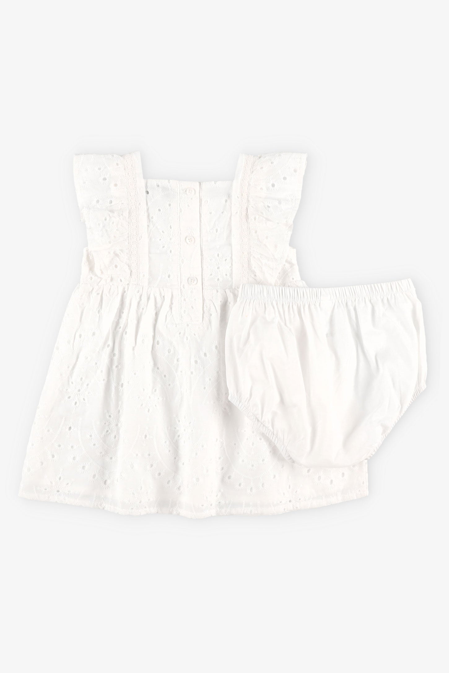 Robe avec bloomer assorti en coton - Bébé fille && BLANC