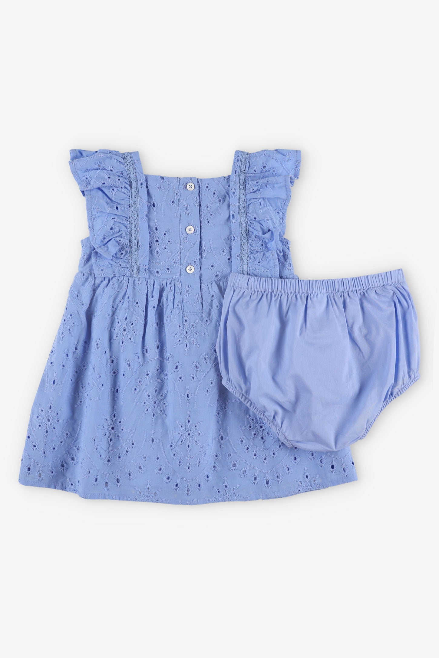 Robe avec bloomer assorti en coton - Bébé fille && BLEU