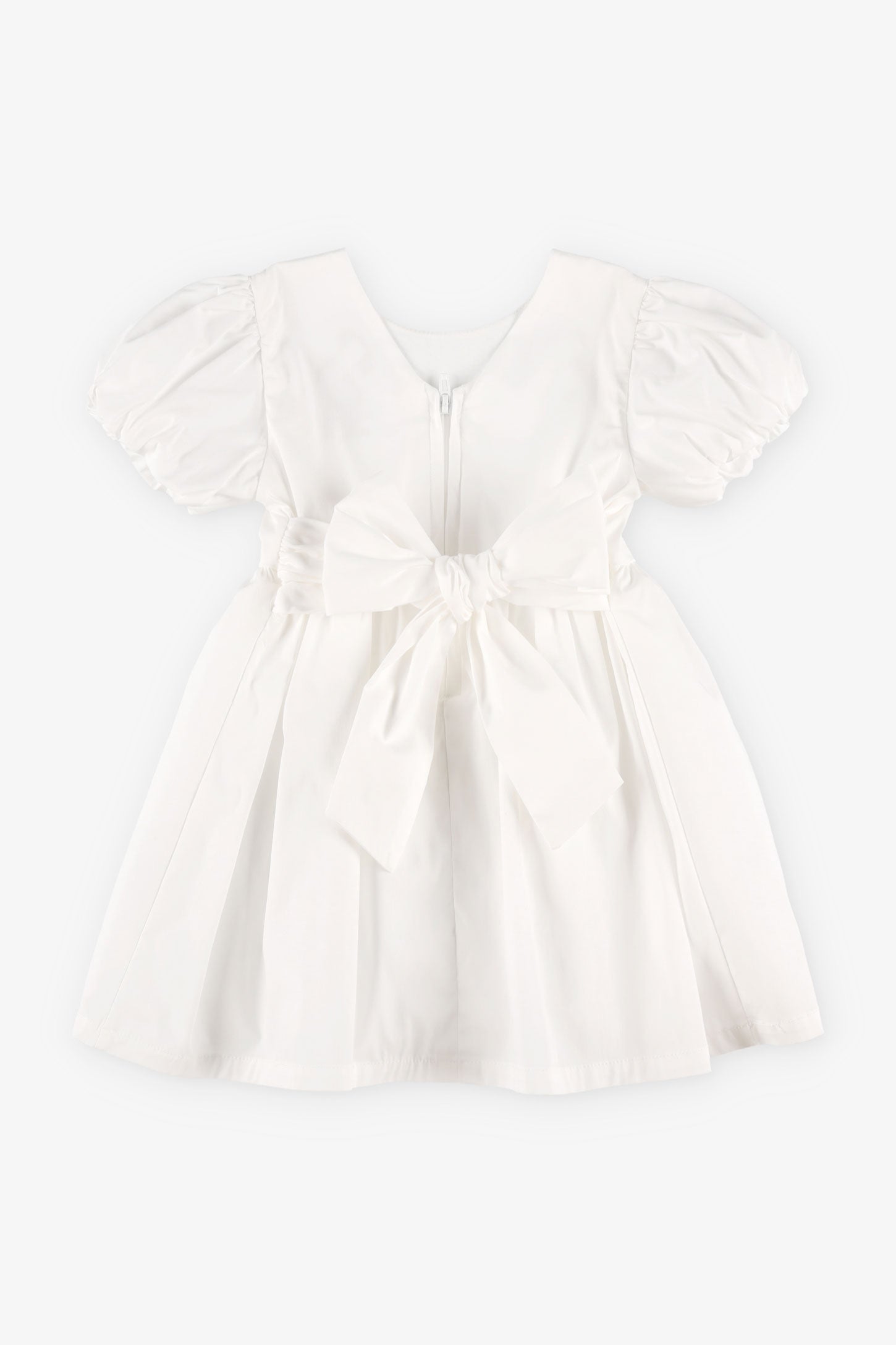 Robe manches courtes ballon boucle au dos - Bébé fille && BLANC