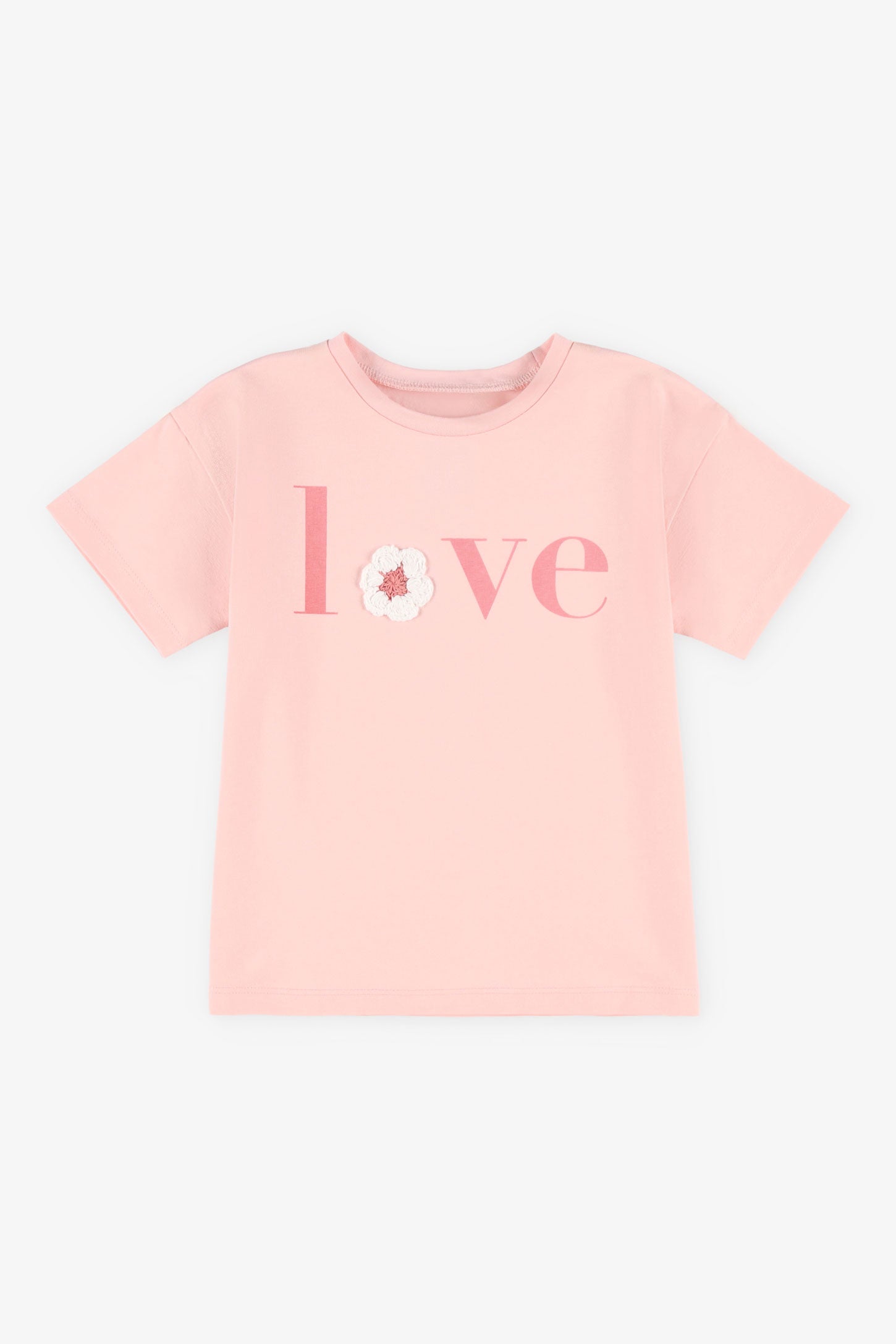 T-shirt coton avec appliqué crochet - Bébé fille && ROSE