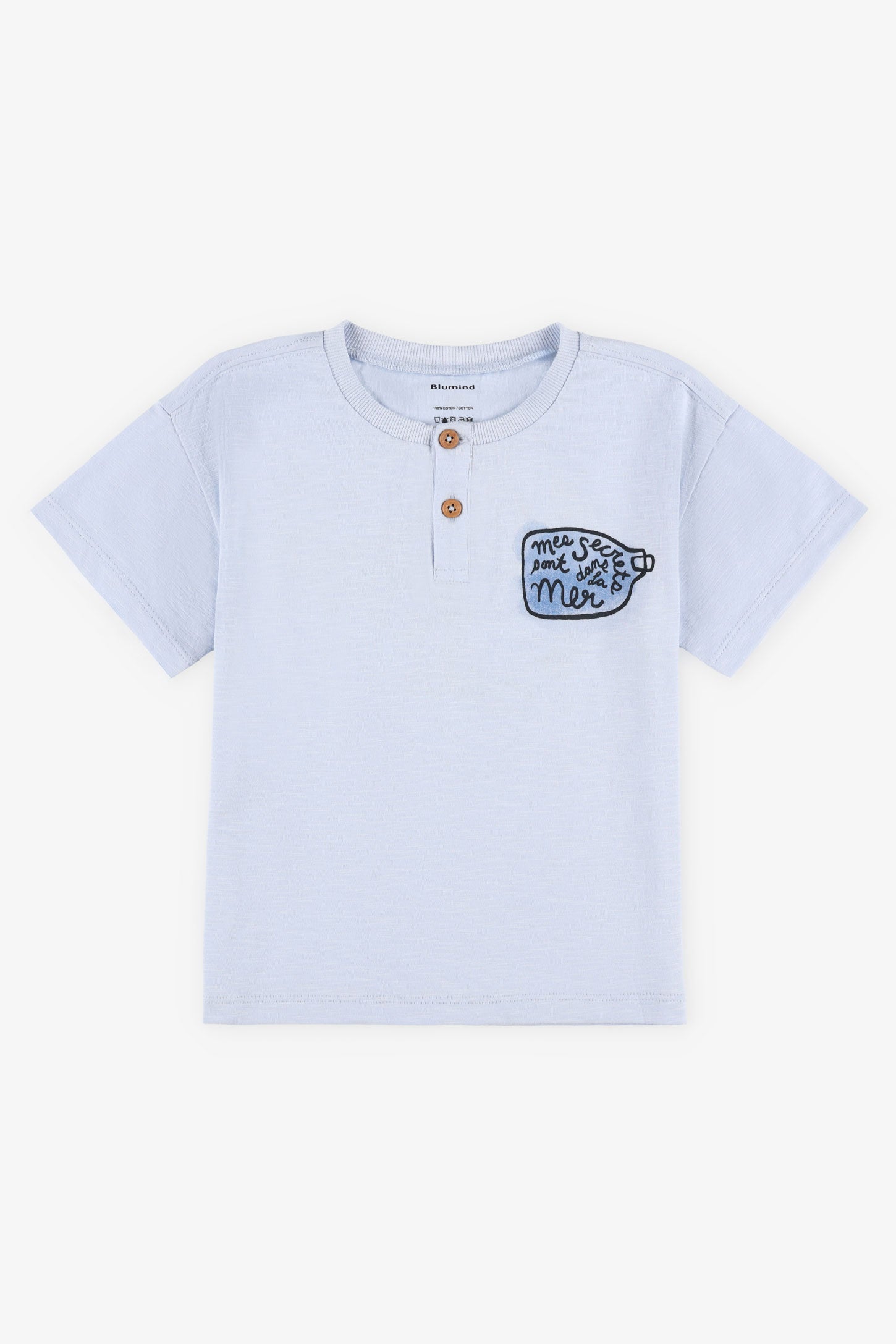 T-shirt col henley coton - Bébé garçon && BLEU