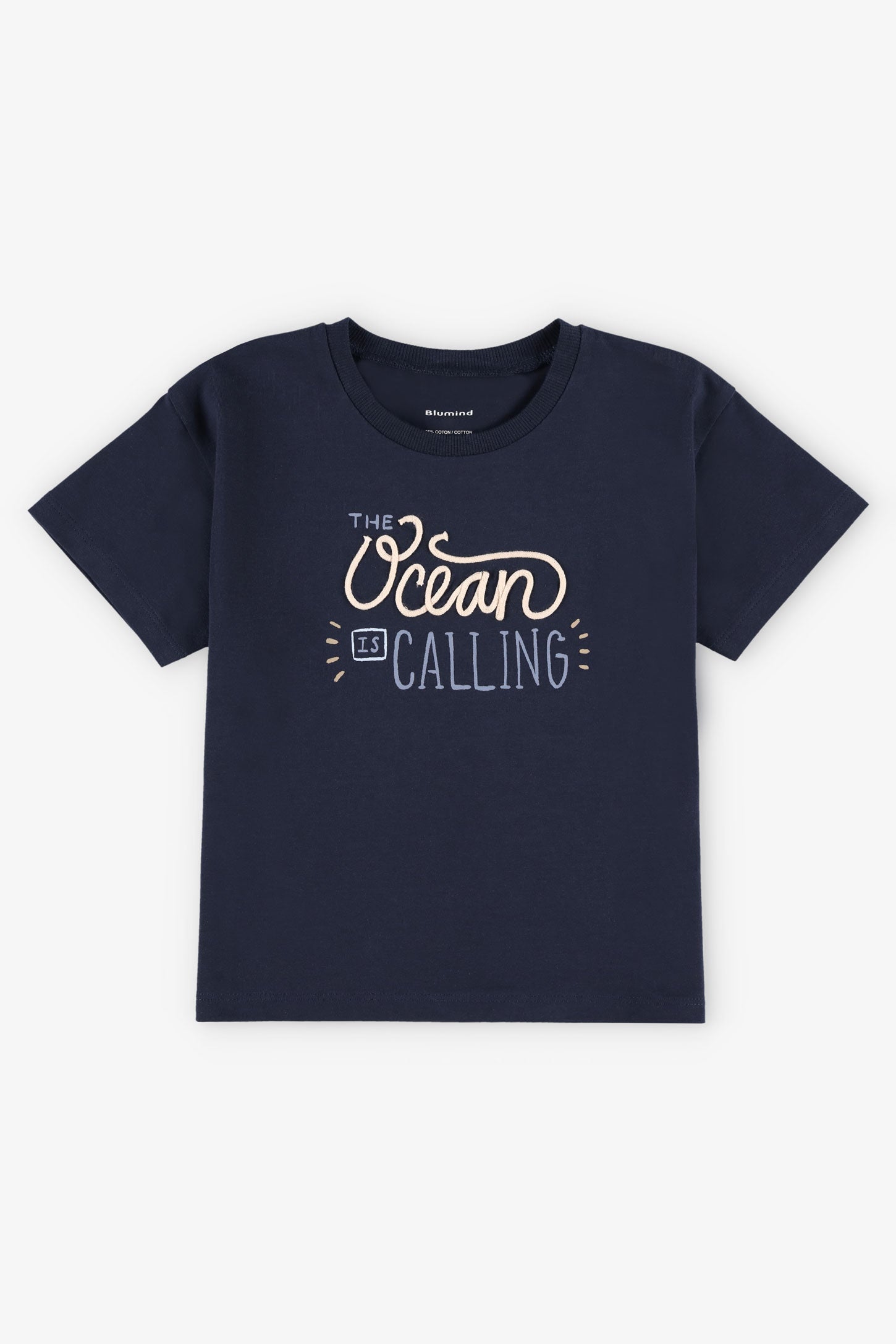 T-shirt col rond en coton, 2T-3T - Bébé garçon && BLEU MARINE