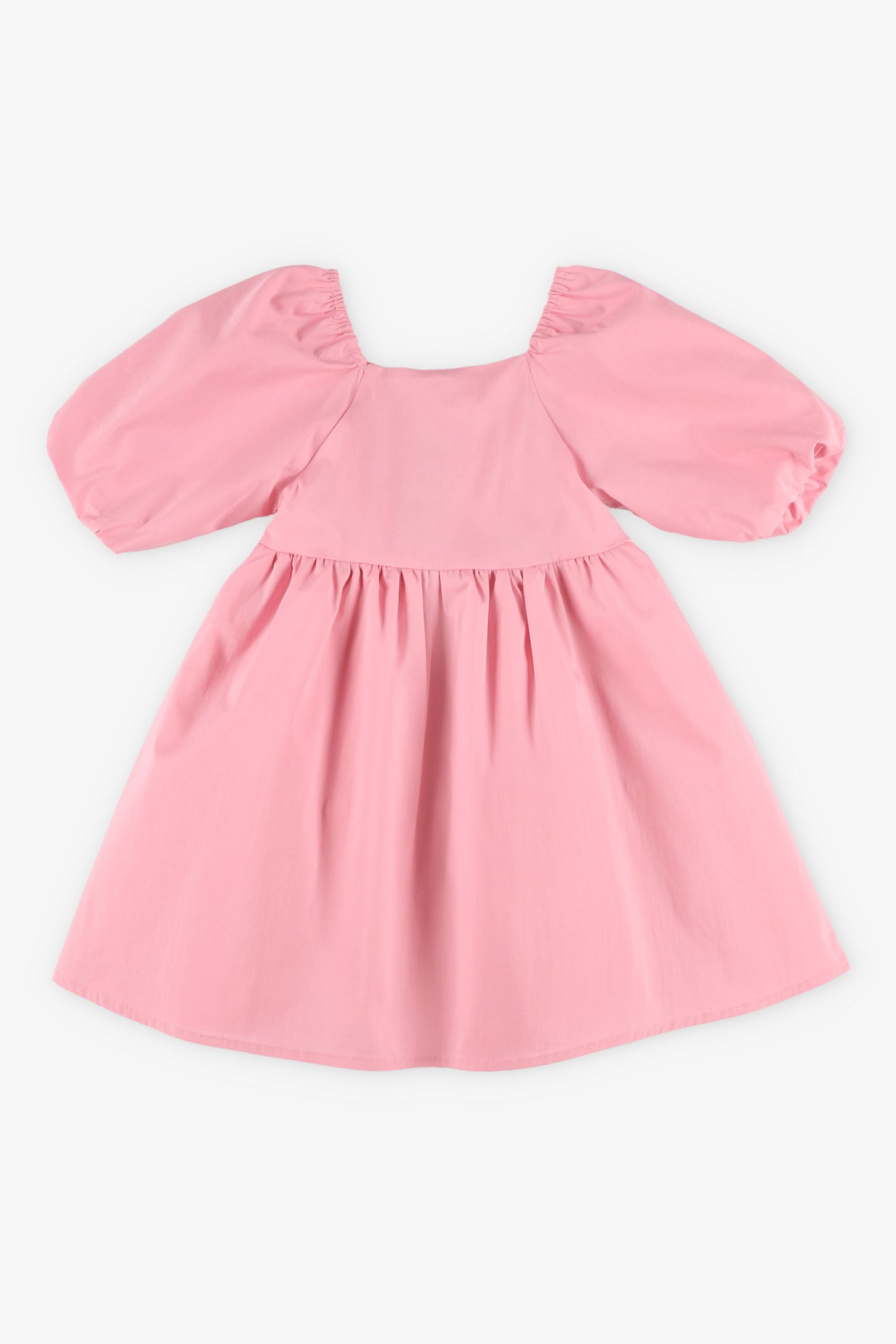 Robe manches courtes bouffantes en popeline - Enfant fille && ROSE