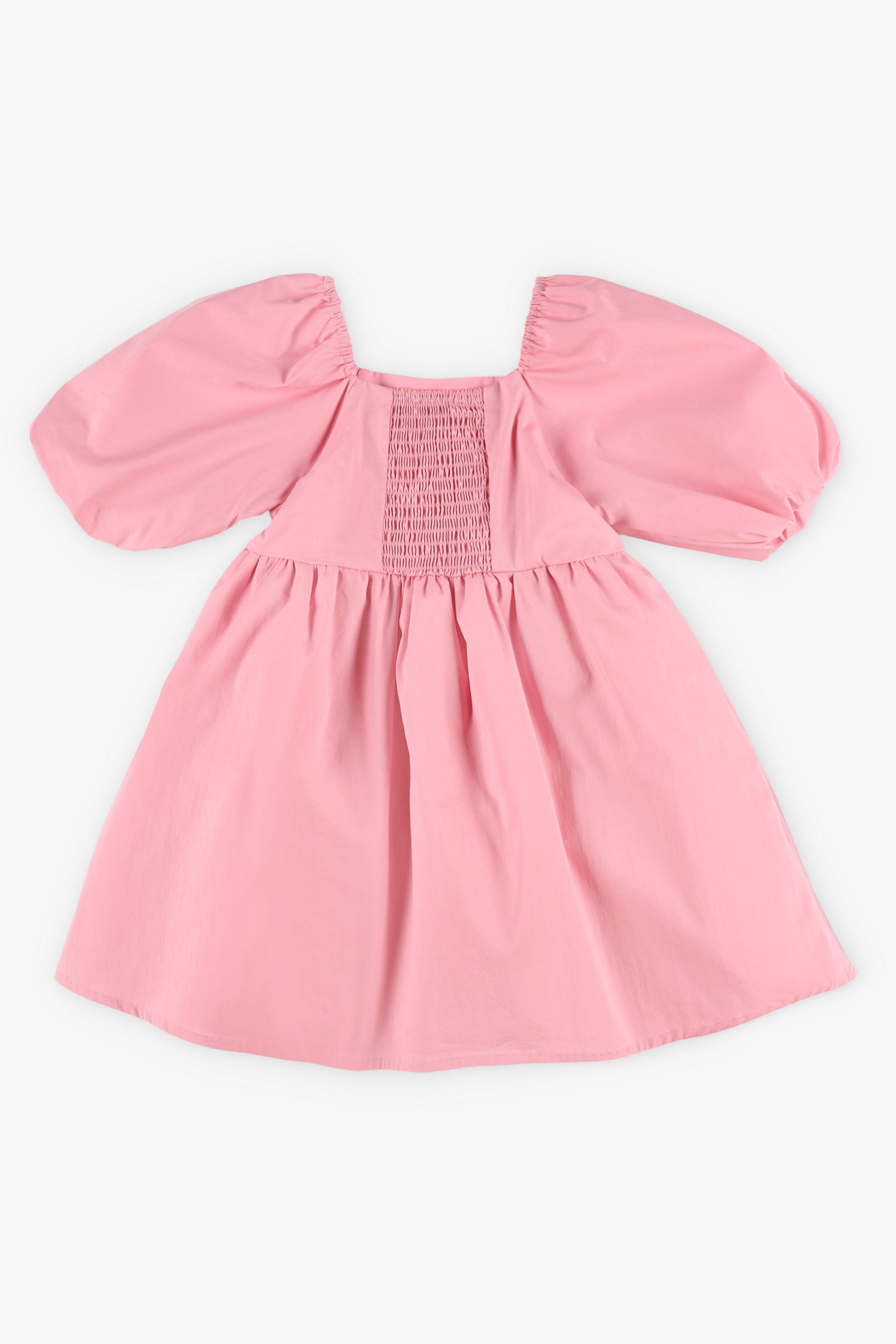 Robe manches courtes bouffantes en popeline - Enfant fille && ROSE