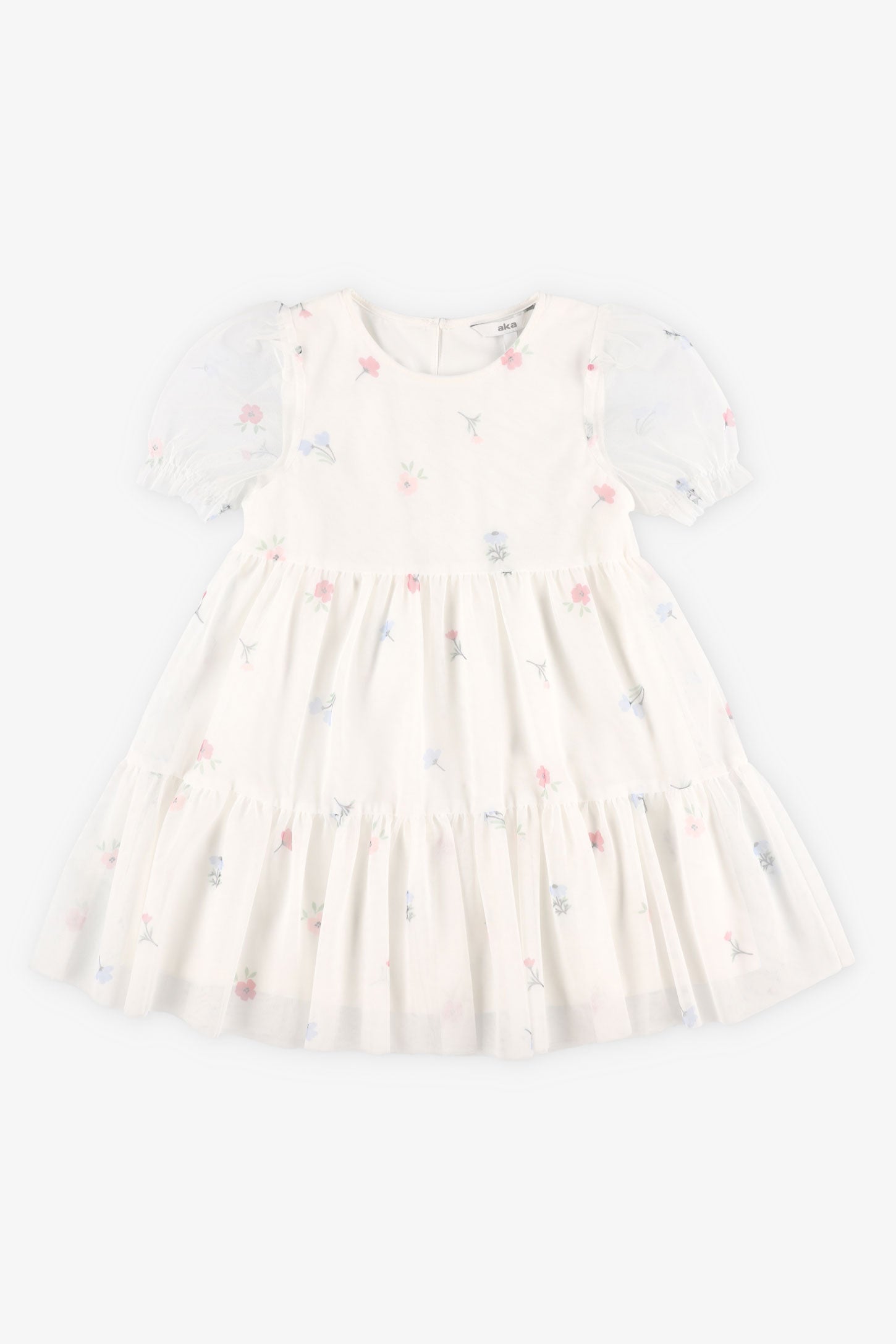 Robe manches courtes ballon en tulle - Enfant fille && BLANC MULTI