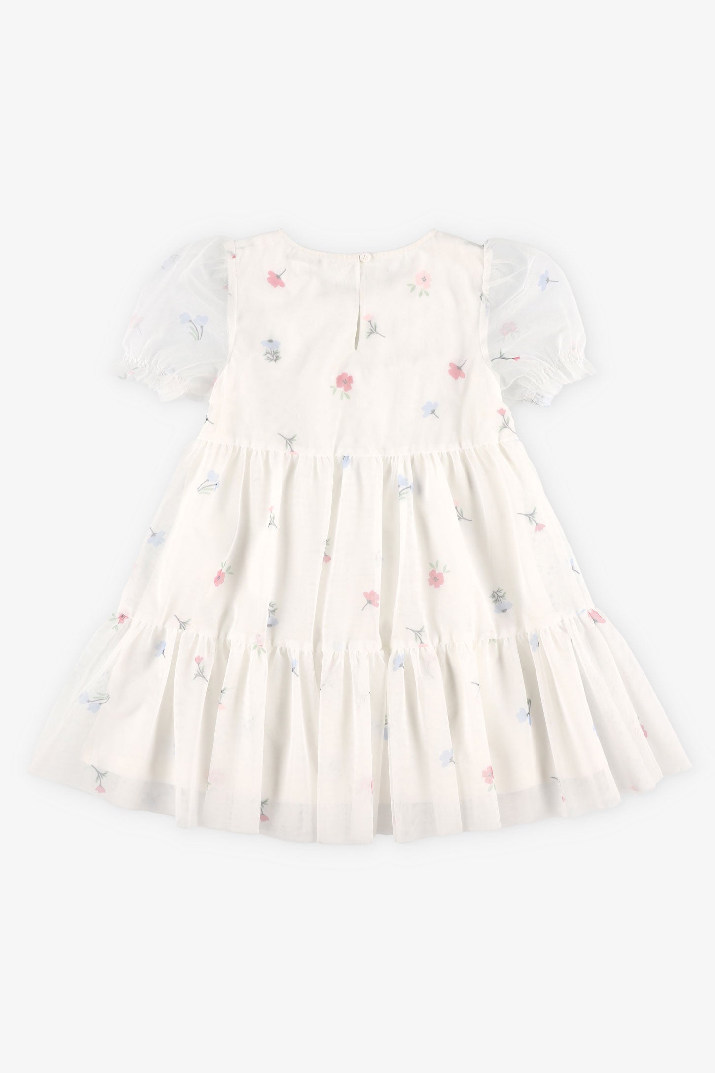 Robe manches courtes ballon en tulle - Enfant fille && BLANC MULTI