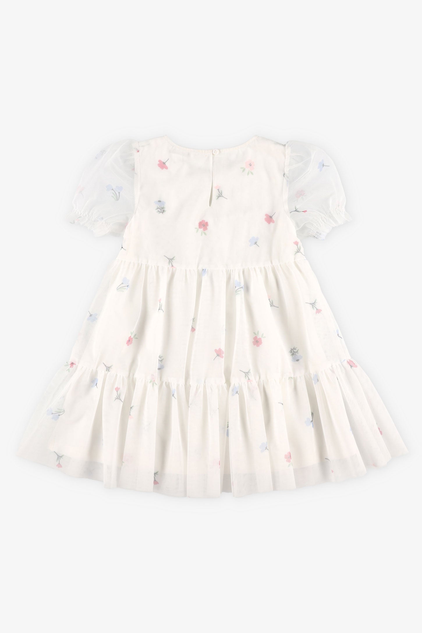 Robe manches courtes ballon en tulle - Enfant fille && BLANC MULTI