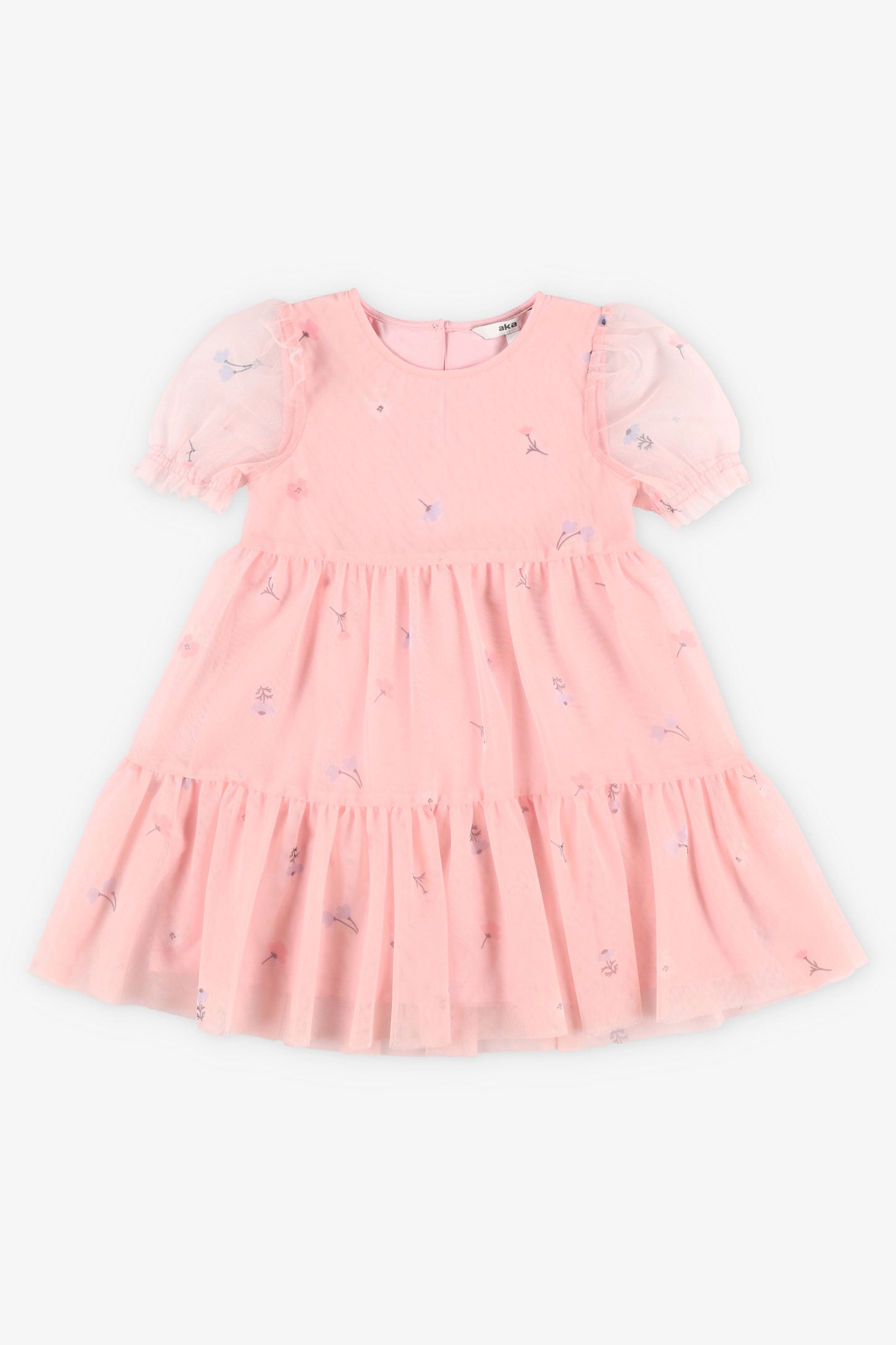 Robe manches courtes ballon en tulle - Enfant fille && ROSE MULTI