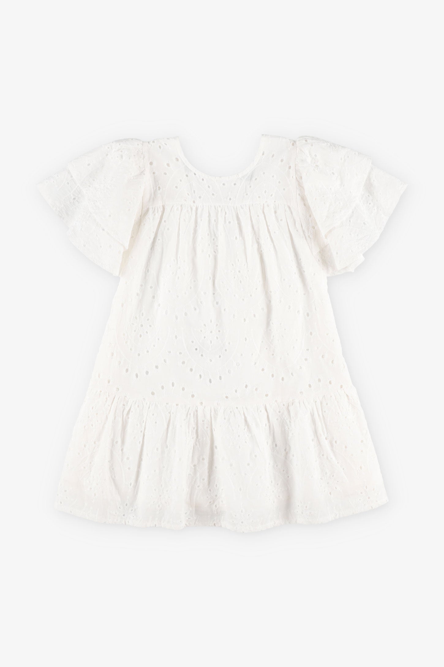 Robe manches courtes broderie anglaises - Enfant fille && BLANC