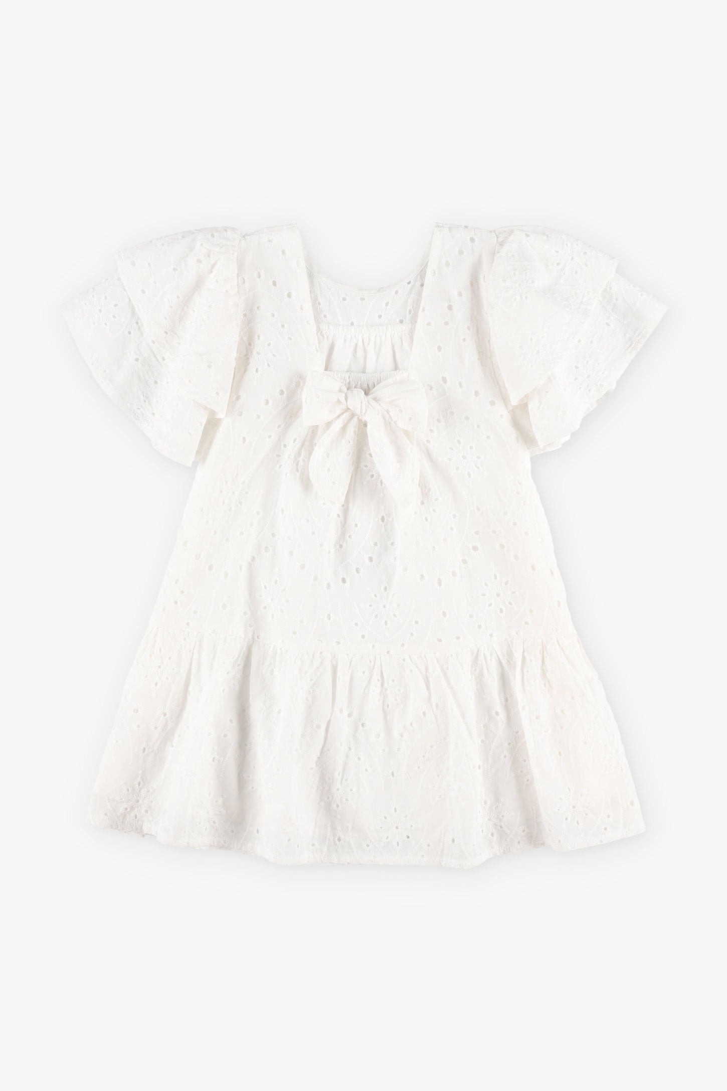 Robe manches courtes broderie anglaises - Enfant fille && BLANC