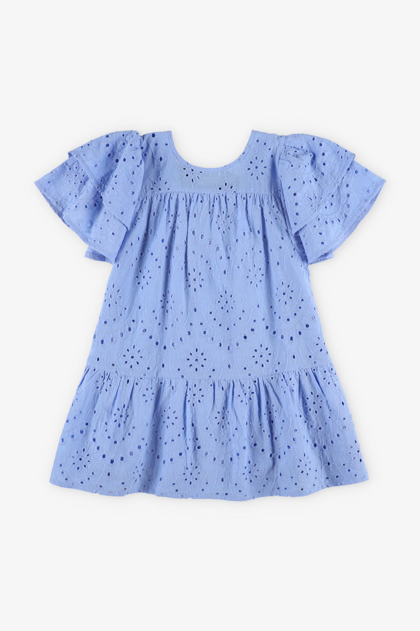 Robe manches courtes broderie anglaises - Enfant fille && BLEU