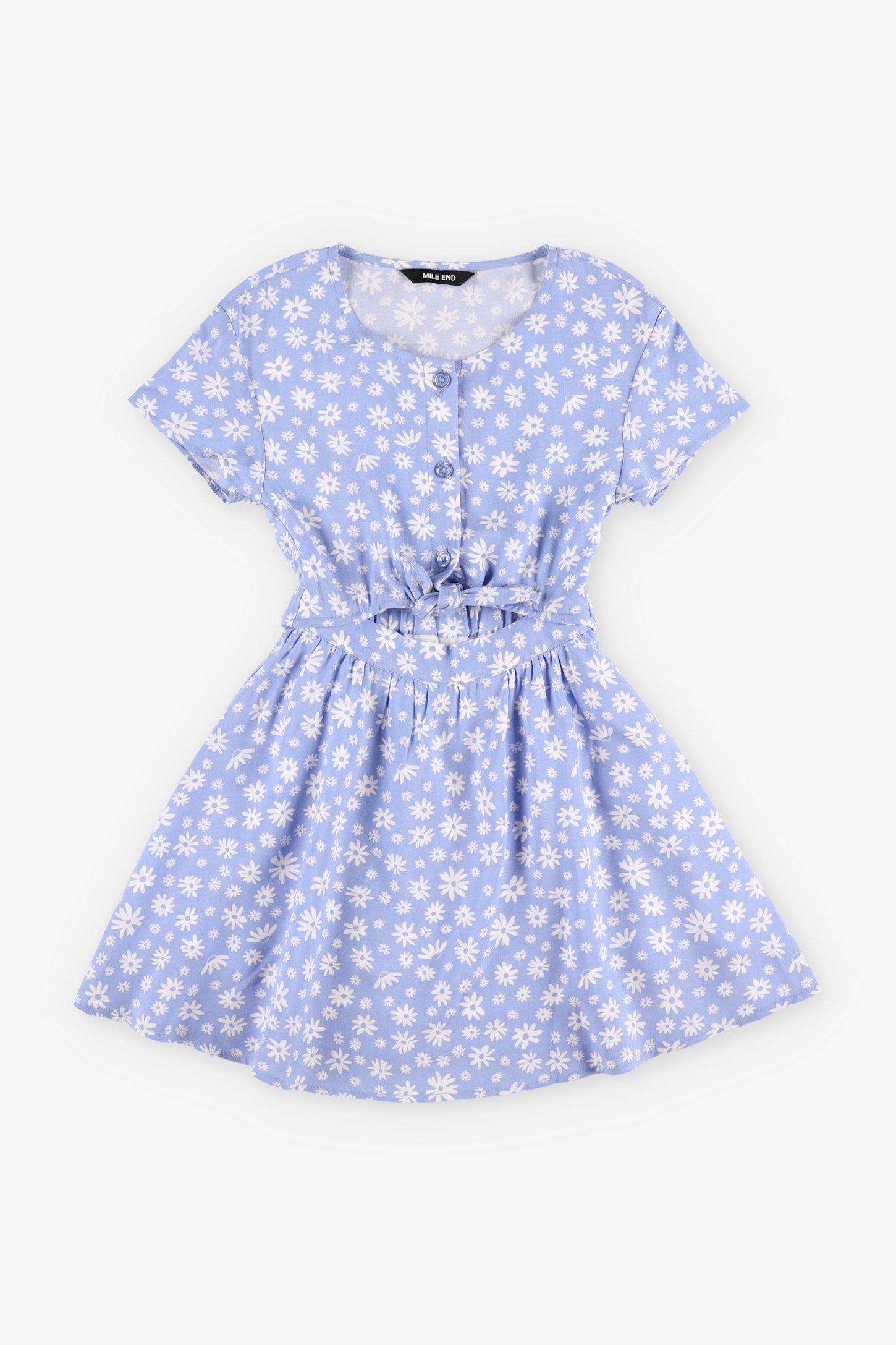 Robe manches courtes nouée au-devant - Enfant fille && BLEU MULTI