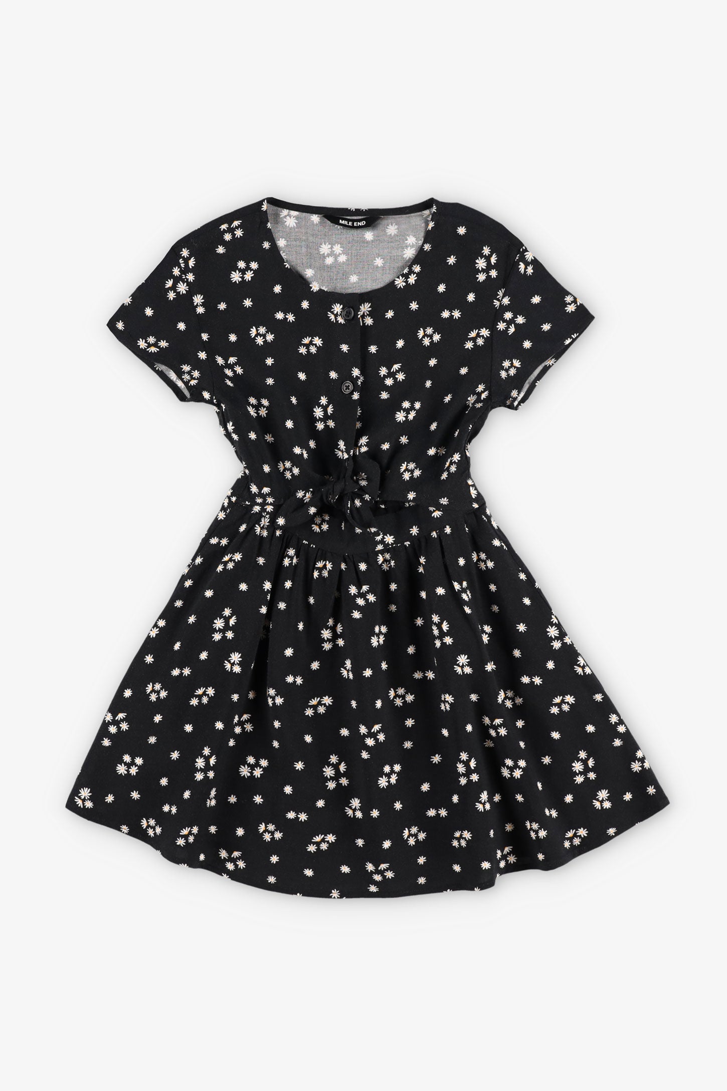 Robe manches courtes nouée au-devant - Enfant fille && NOIR/MULTI