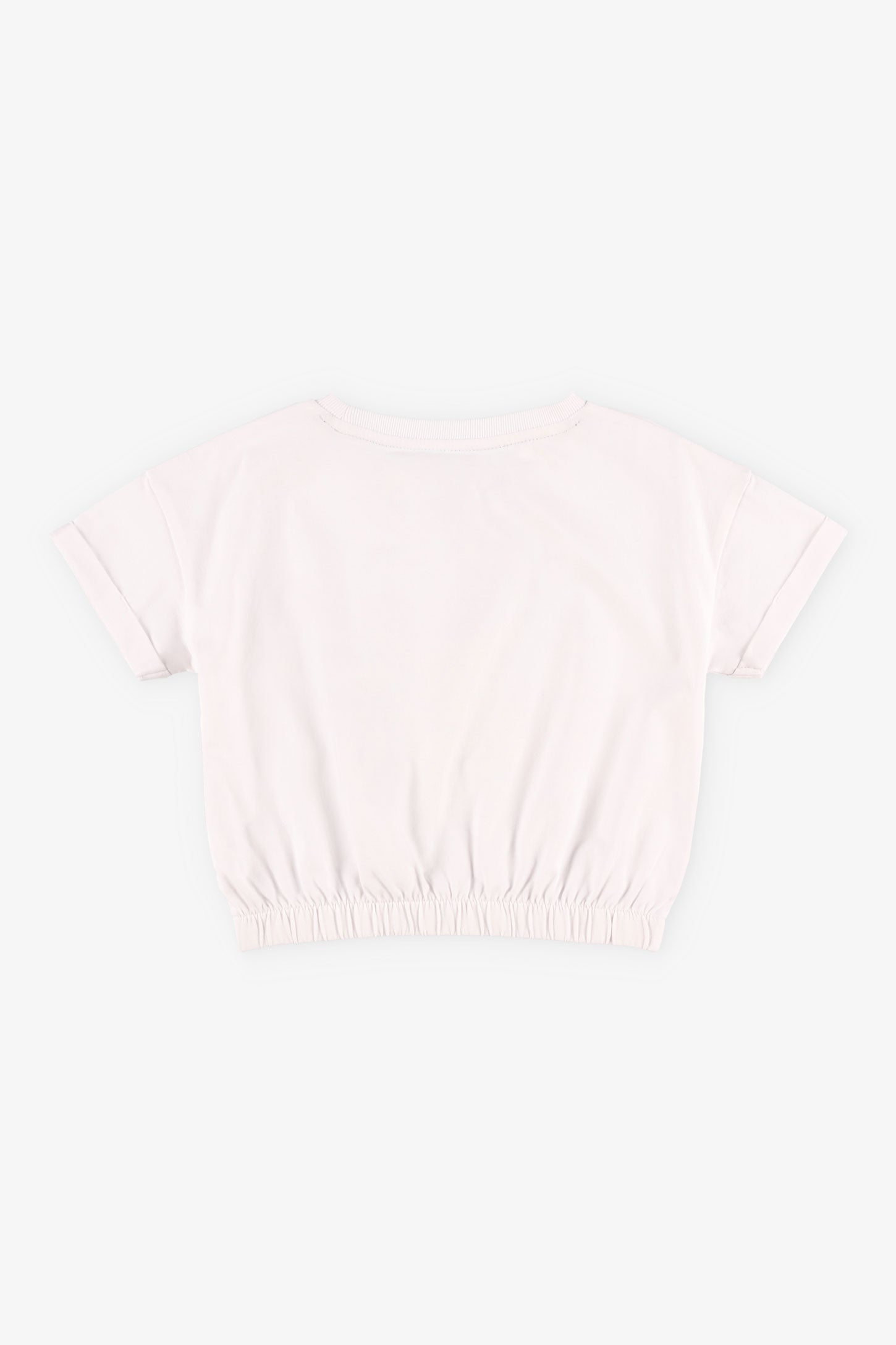 T-shirt coupe écourtée ourlet élastique coton - Enfant fille && BLANC