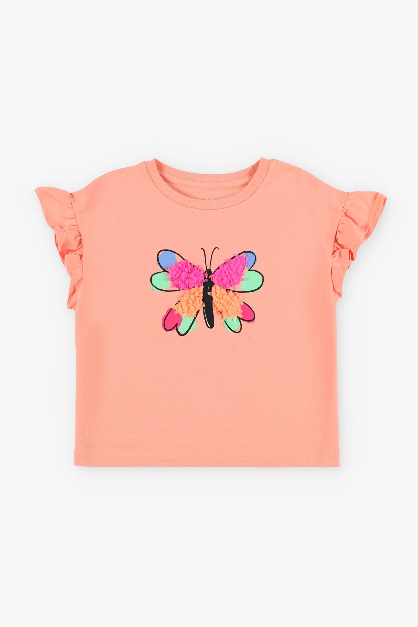 T-shirt manches volants imprimé en coton - Enfant fille && ORANGE