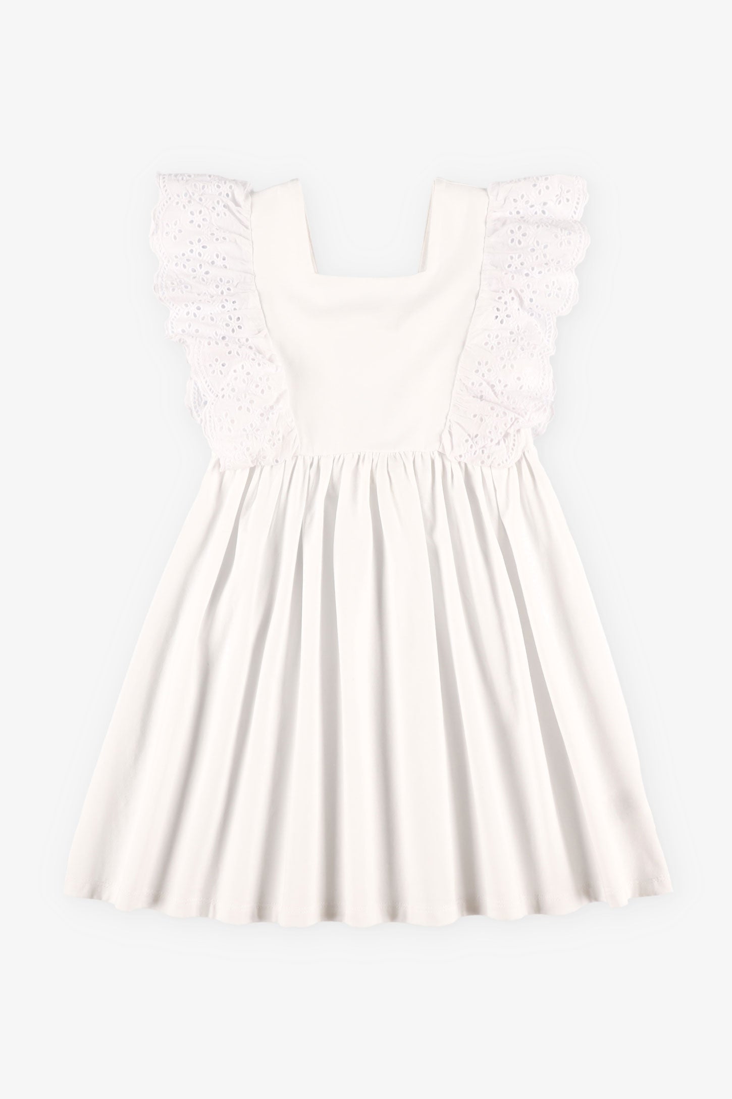 Robe volants aux épaules en coton - Enfant fille && BLANC