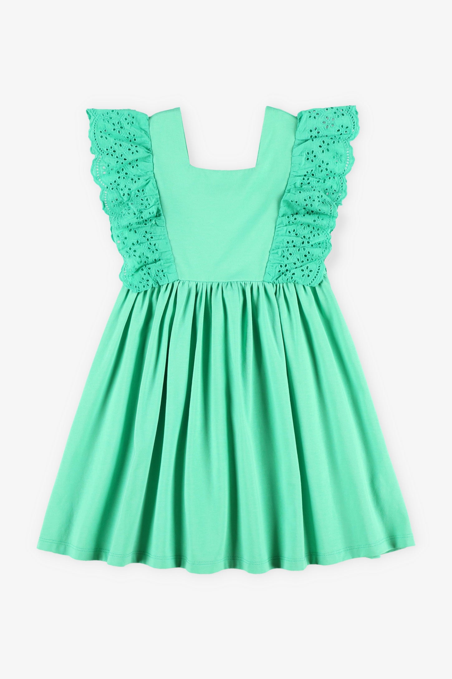 Robe volants aux épaules en coton - Enfant fille && VERT