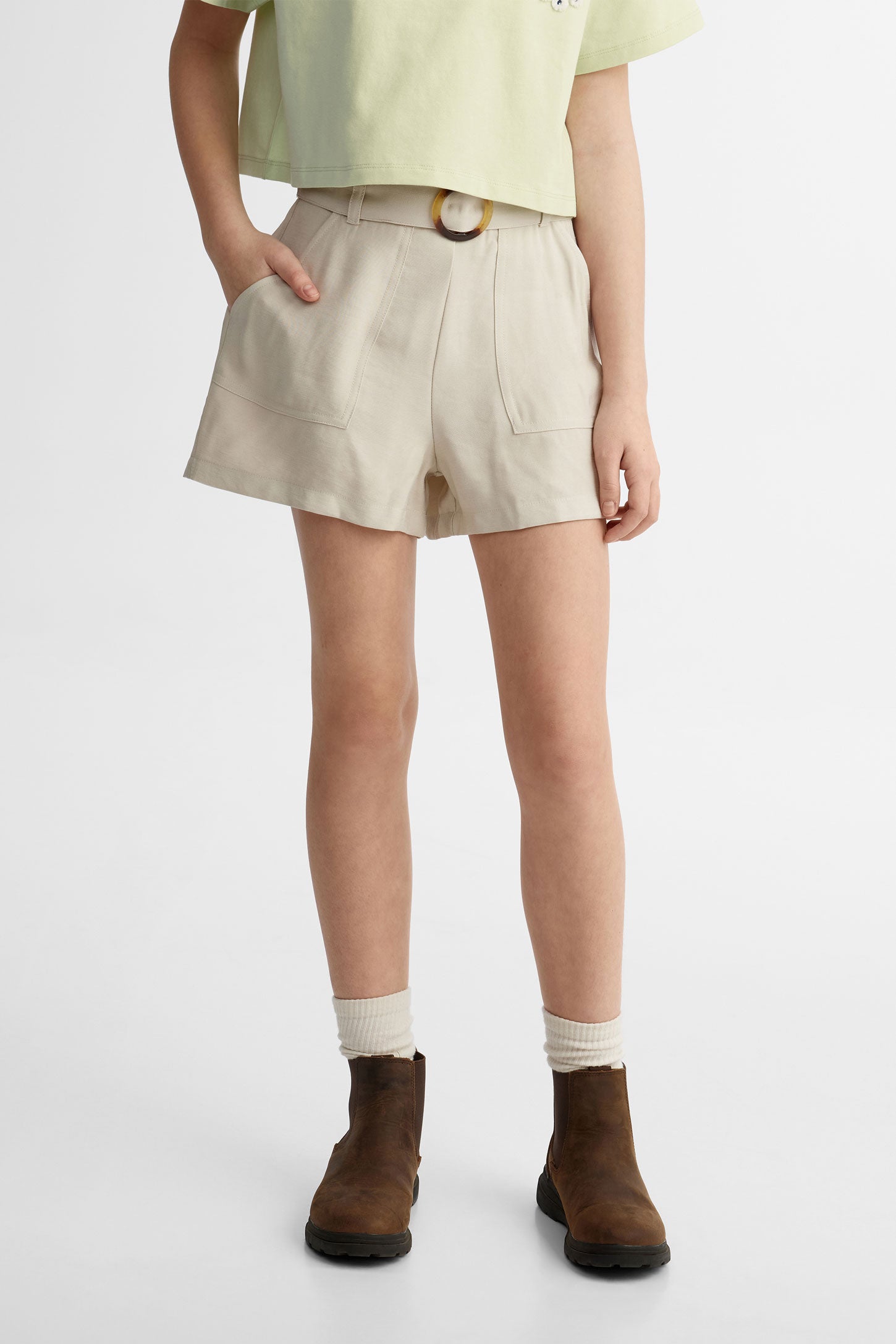 Short ''Paperbag'' avec ceinture décorative - Ado fille && BEIGE
