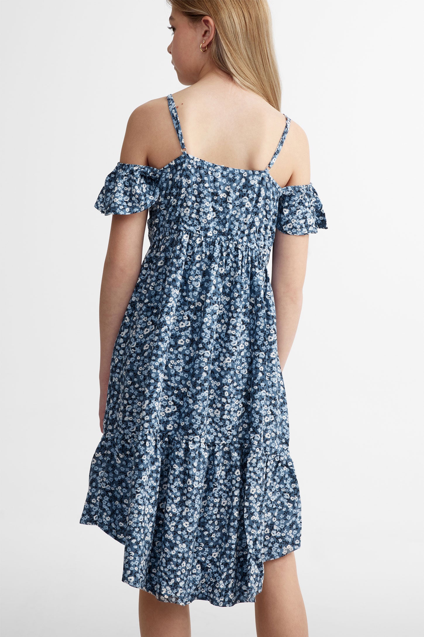 Robe épaules dénudées avec volants - Ado fille && BLEU MULTI