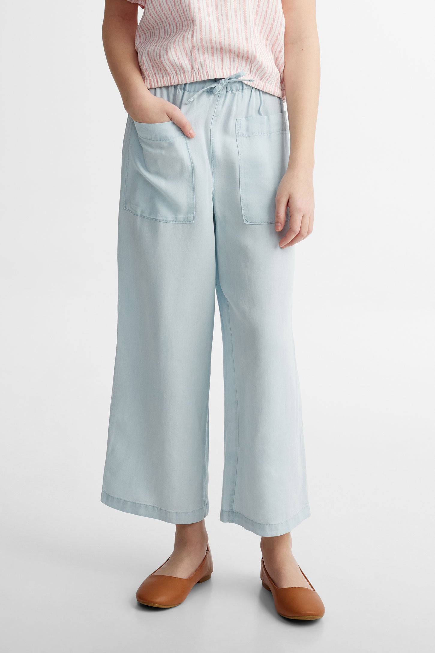 Pantalon ''Paperbag'' 7/8 - Ado fille && BLEU PALE