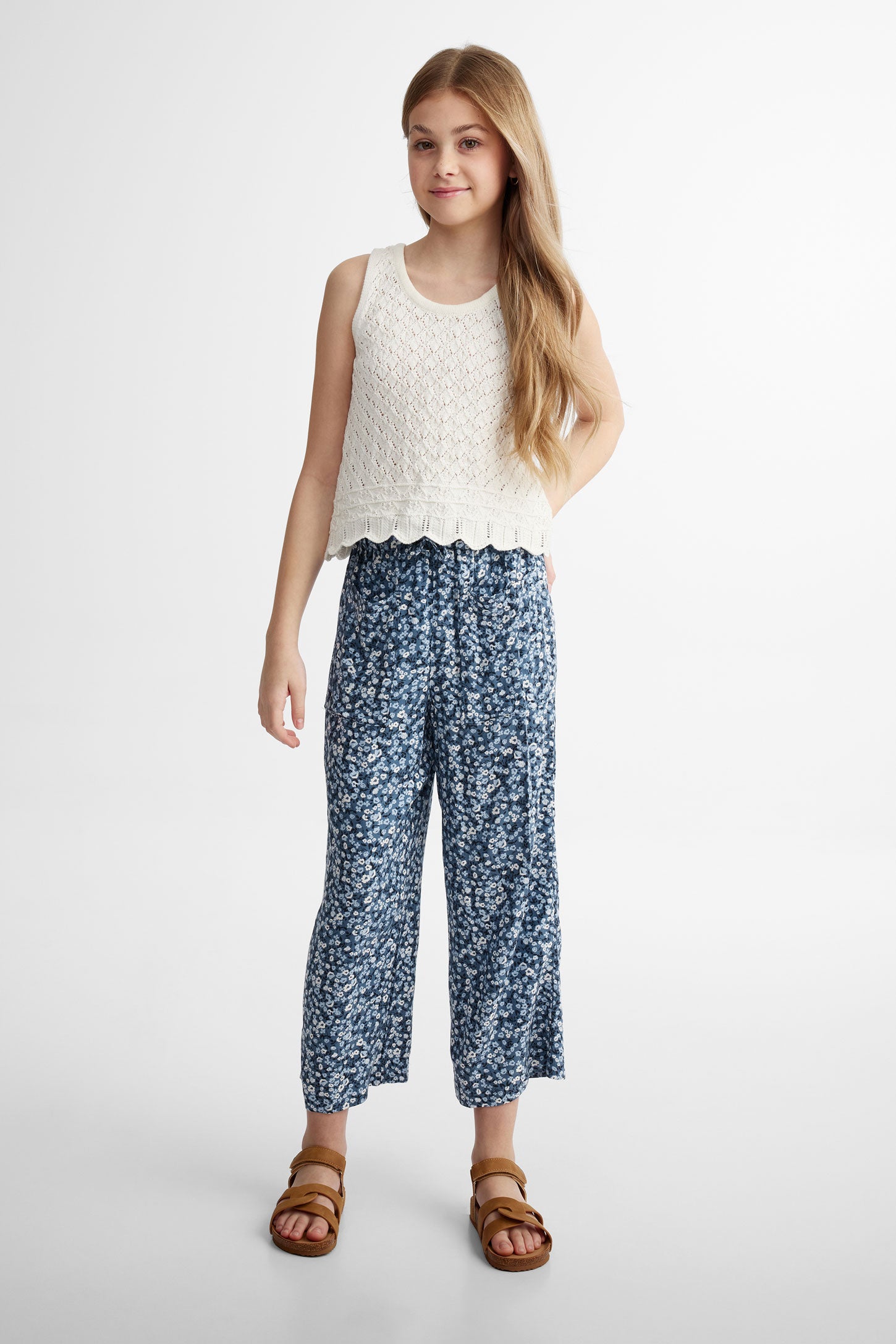 Pantalon ''Paperbag'' 7/8 - Ado fille && BLEU MULTI