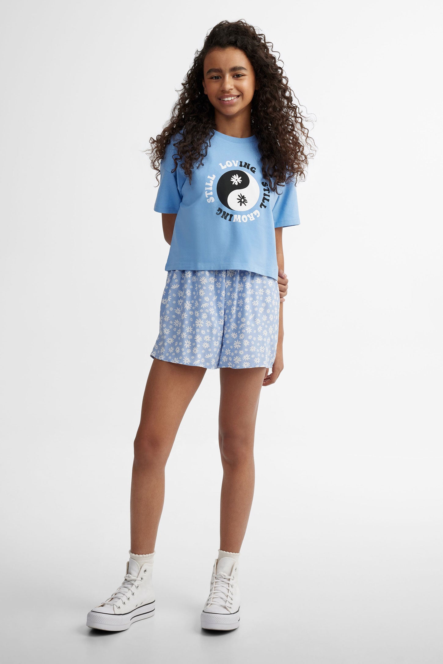 T-shirt imprimé en coton - Ado fille && BLEU