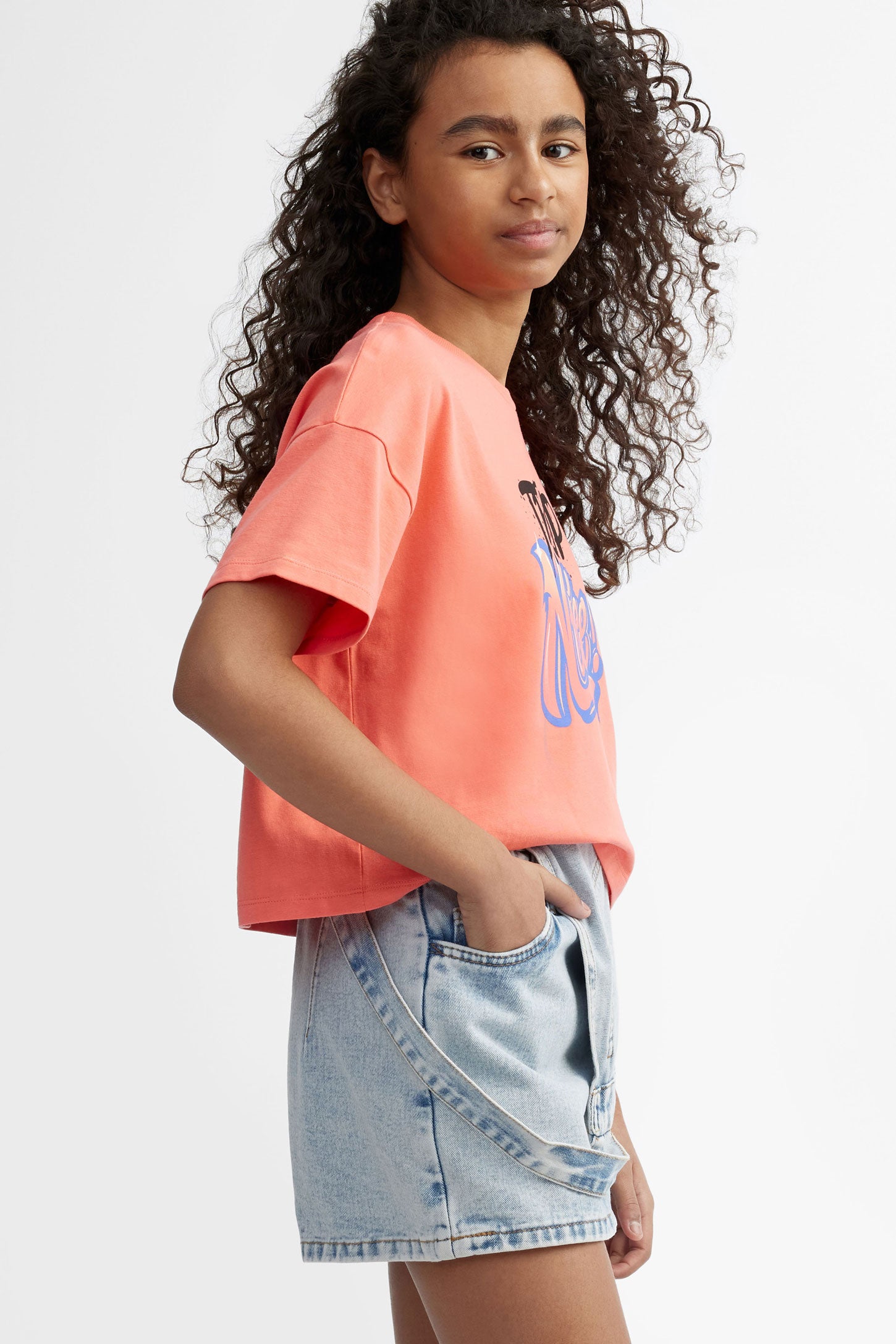 T-shirt imprimé en coton - Ado fille && CORAIL