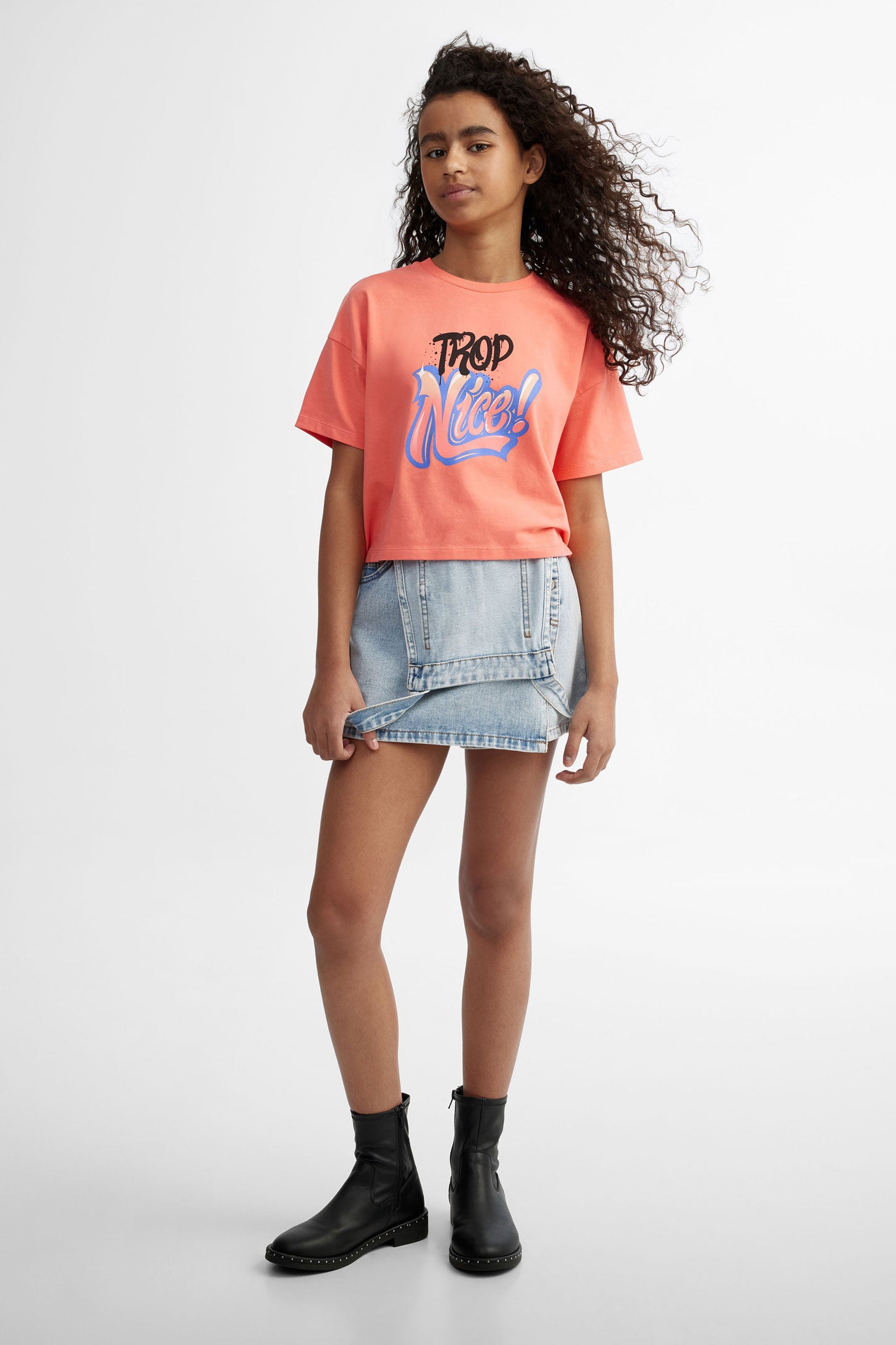 T-shirt imprimé en coton - Ado fille && CORAIL