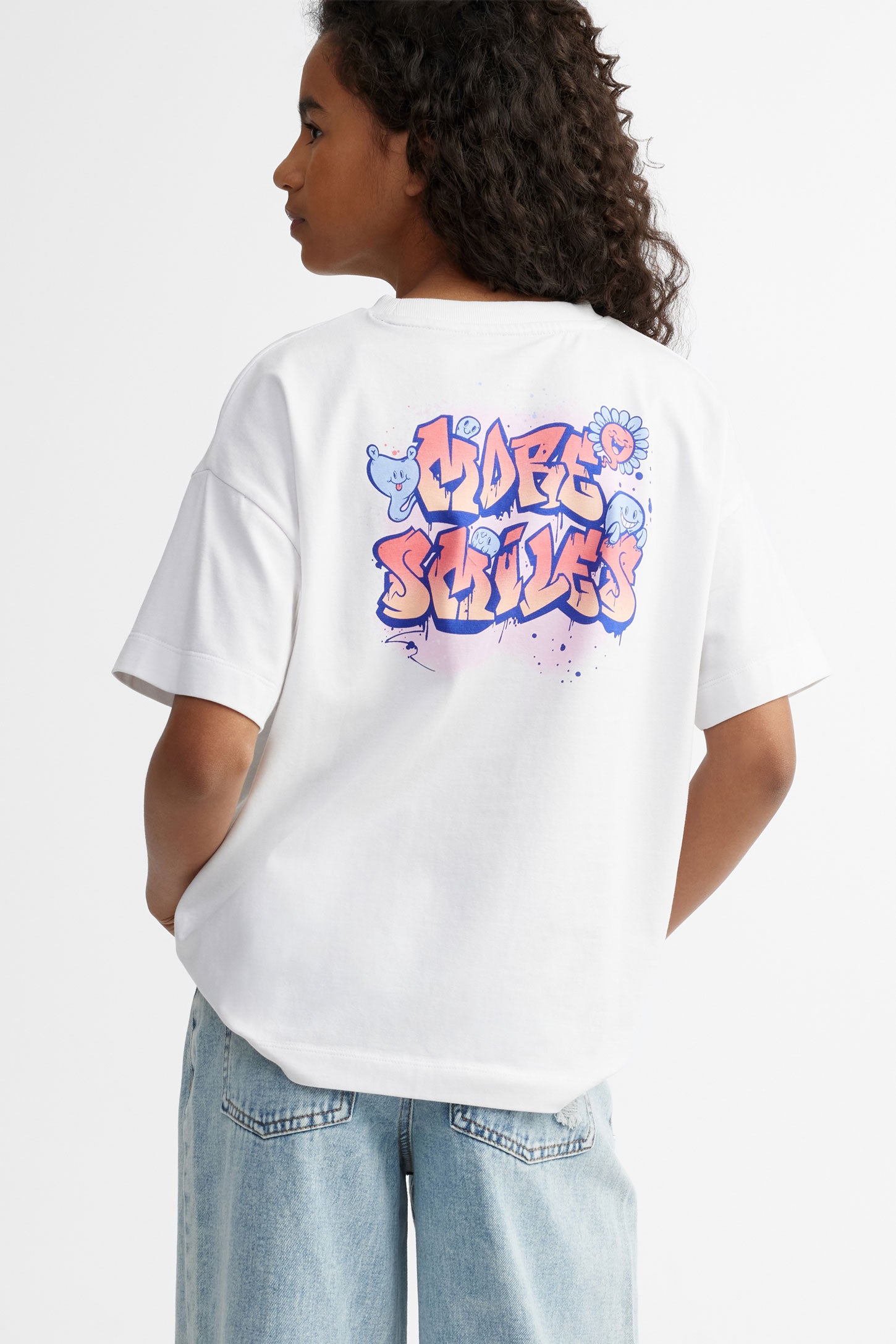 T-shirt surdimensionné imprimé en coton - Ado fille && BLANC