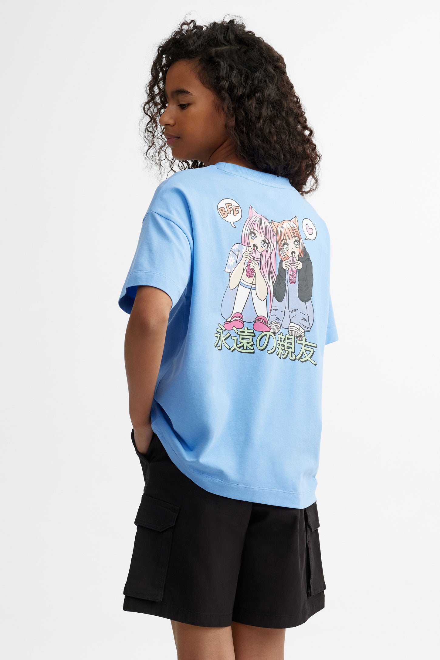 T-shirt surdimensionné imprimé en coton - Ado fille && BLEU