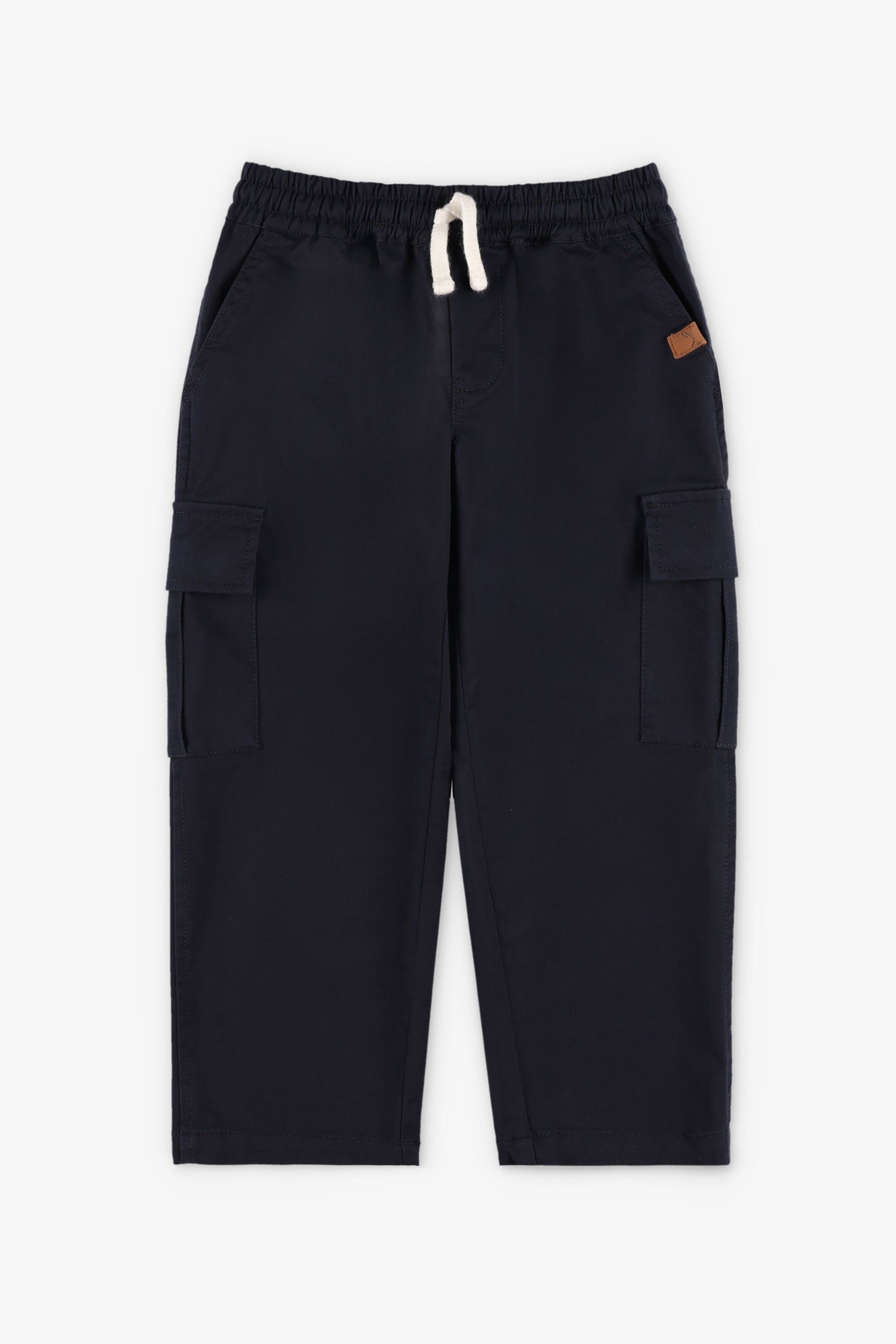 Pantalon taille élastique en twill - Enfant garçon && BLEU MARINE