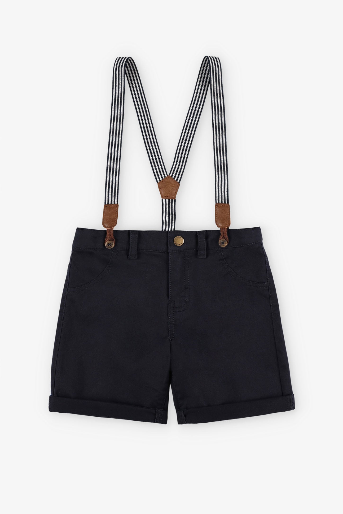 Short en twill avec bretelles - Enfant garçon && BLEU MARINE