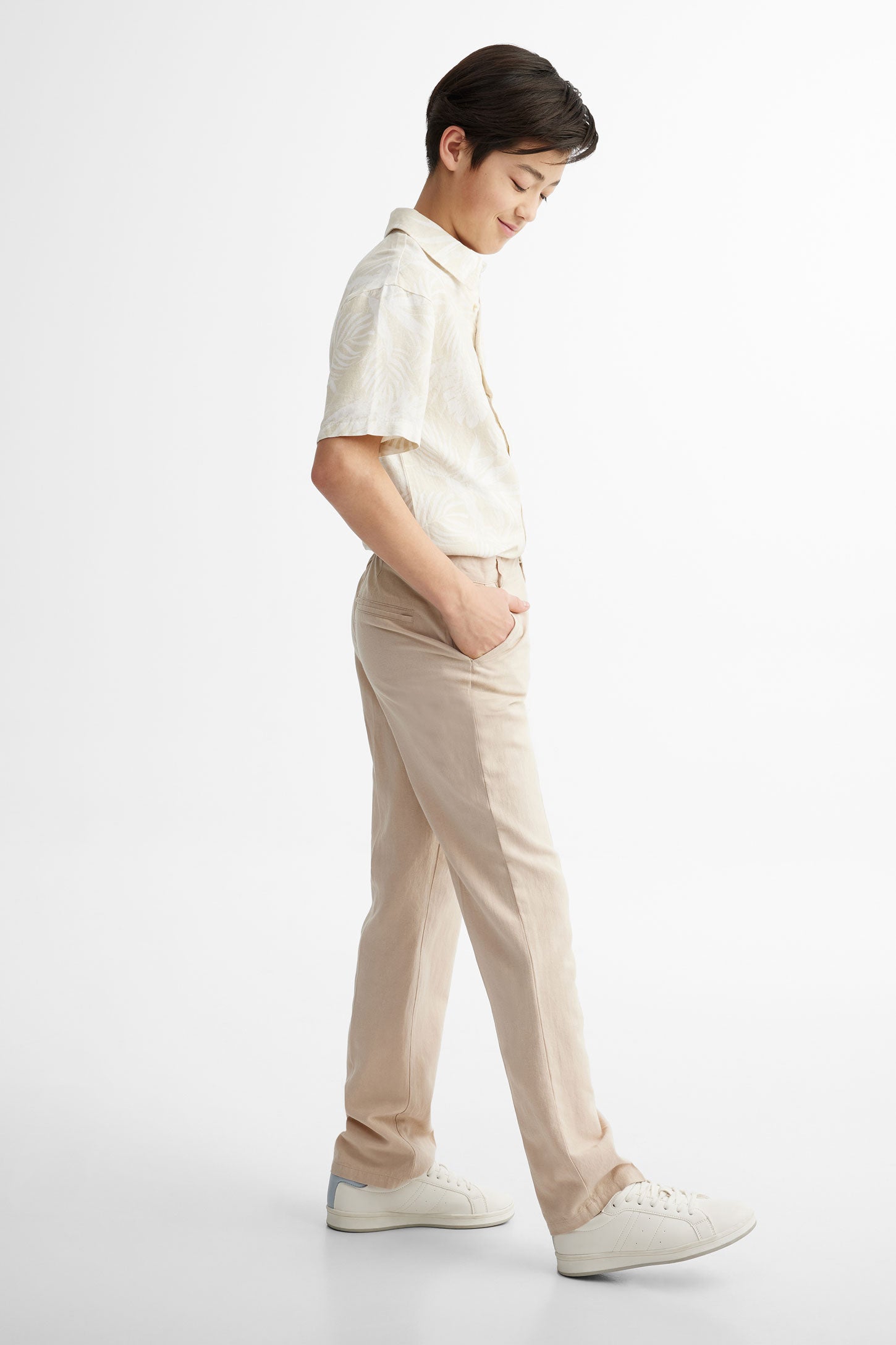 Pantalon habillé lin et coton - Ado garçon && BEIGE