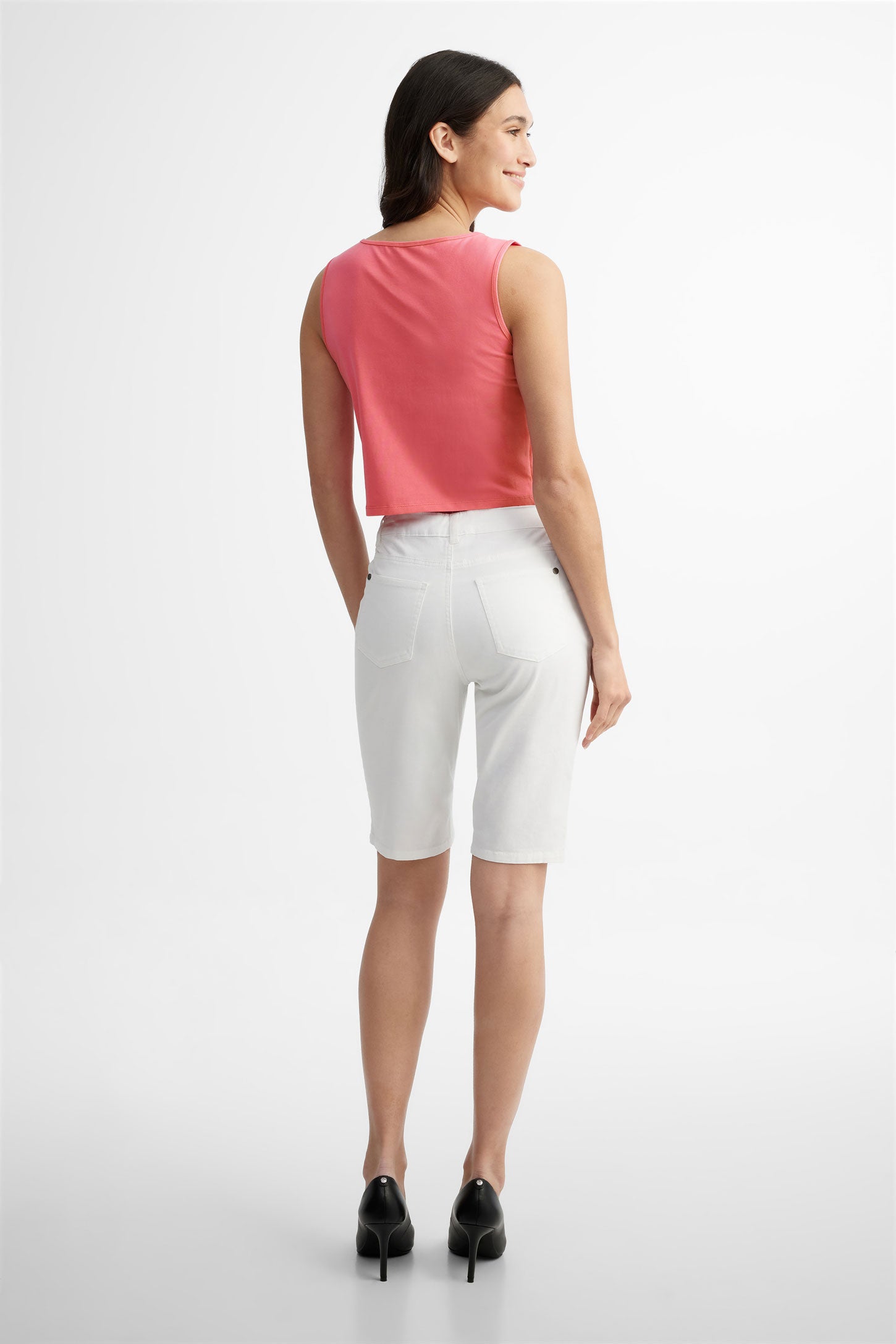 Bermuda 5 poches coupe ajustée en twill - Femme && BLANC